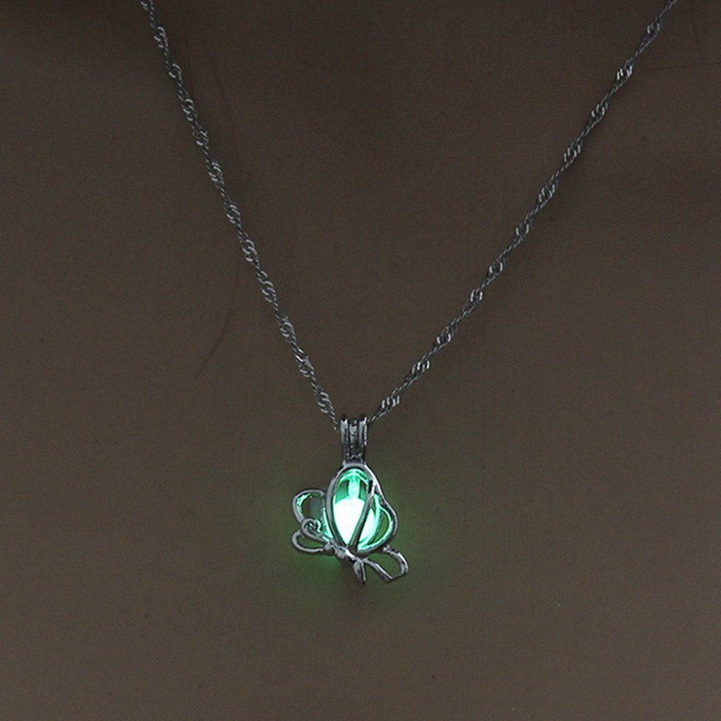 WaKuKa Charm-Kette Schmetterling leuchtende Perlenkette für Frauen, Schmuckgeschenk Gelbgrün