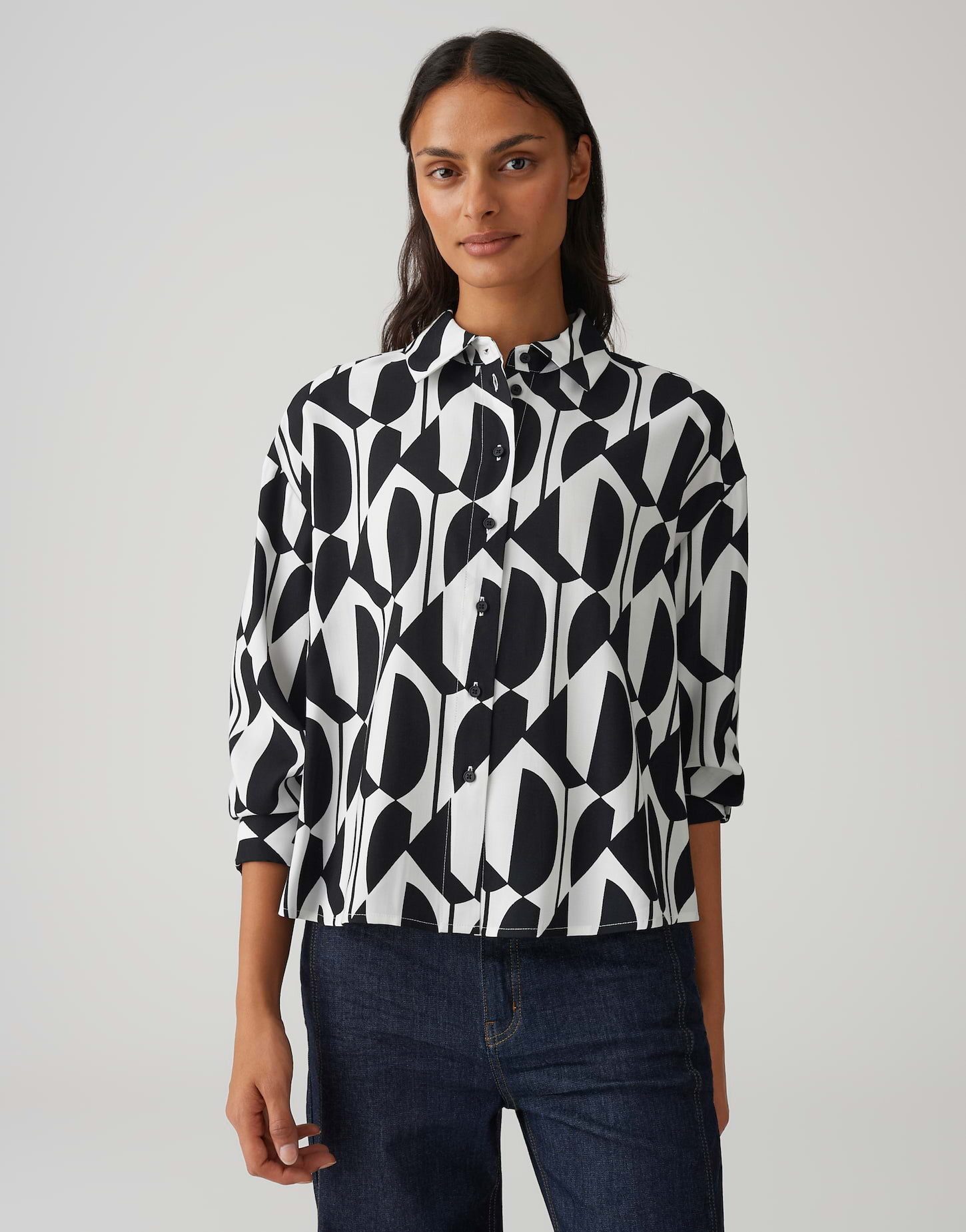 OPUS Langarmbluse FETRO aus ECOVERO™ Viskose Mix Weite Passform, gerader Schnitt, überschnittene Schulter