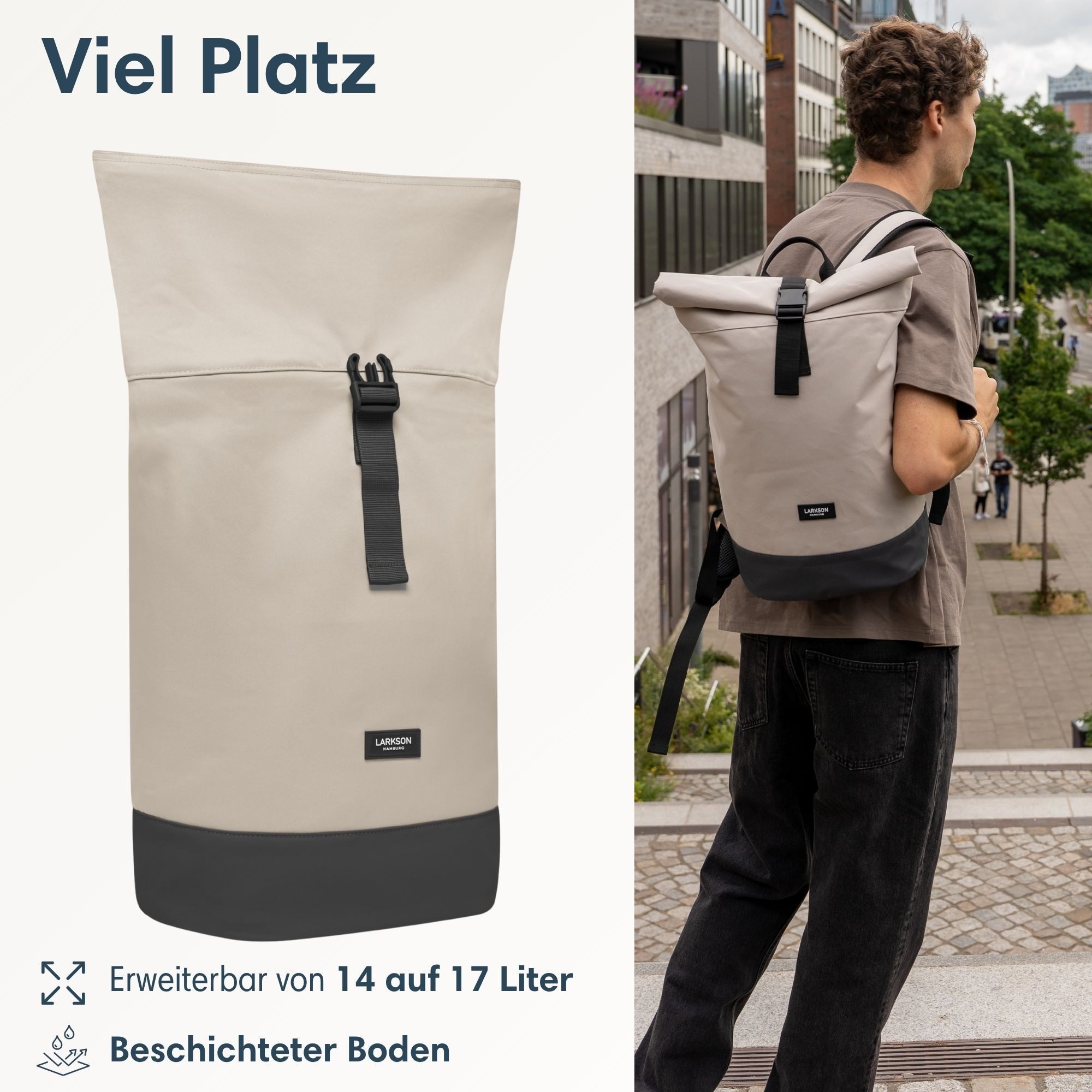 LARKSON Cityrucksack Janne Tagesrucksack 14-17 Liter für Damen & Herren (1-tlg), Flexible Größe, Gepolstertes Laptopfach, Wasserabweisend