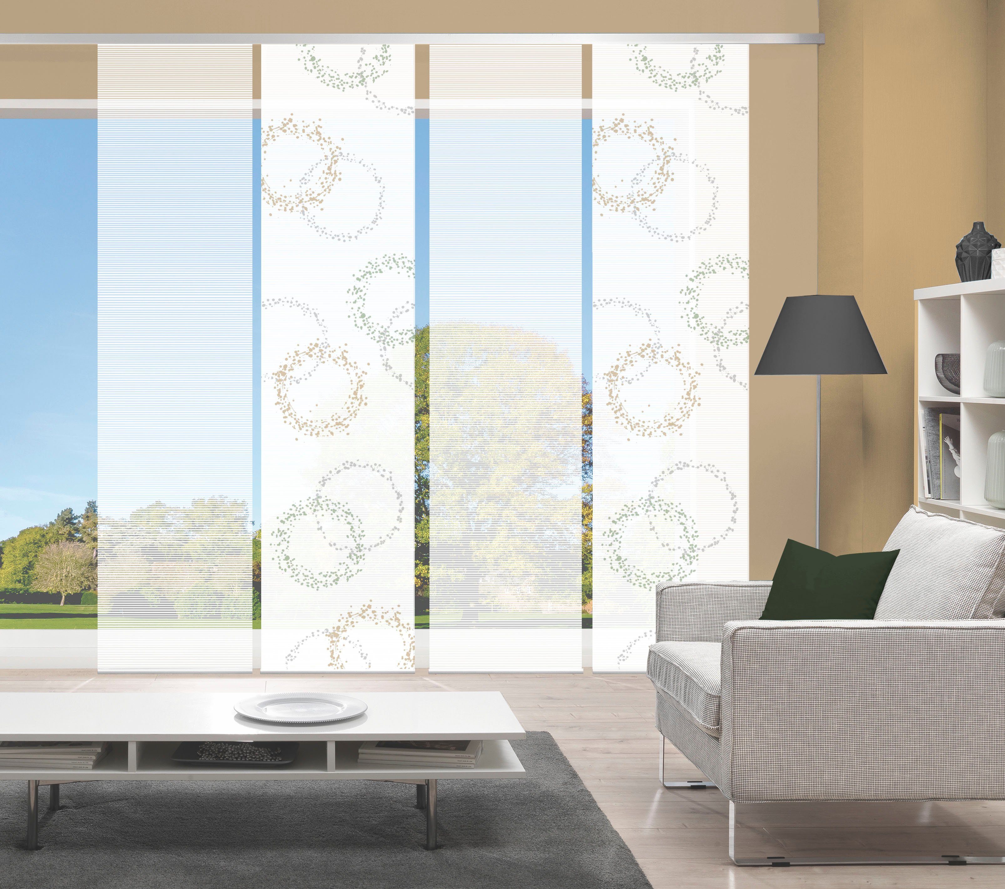 Vision S Schiebegardine AINUR 4er SET (4 St), Paneelwagen, halbtransparent, Schiebevorhang Digidruck 4er Set AINUR