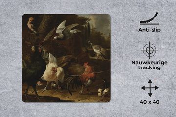 MuchoWow Gaming Mauspad Vögel in einem Park - Gemälde von Melchior d'Hondecoeter (1-St), Mousepad mit Rutschfester Unterseite, Gaming, 40x40 cm, XXL, Großes