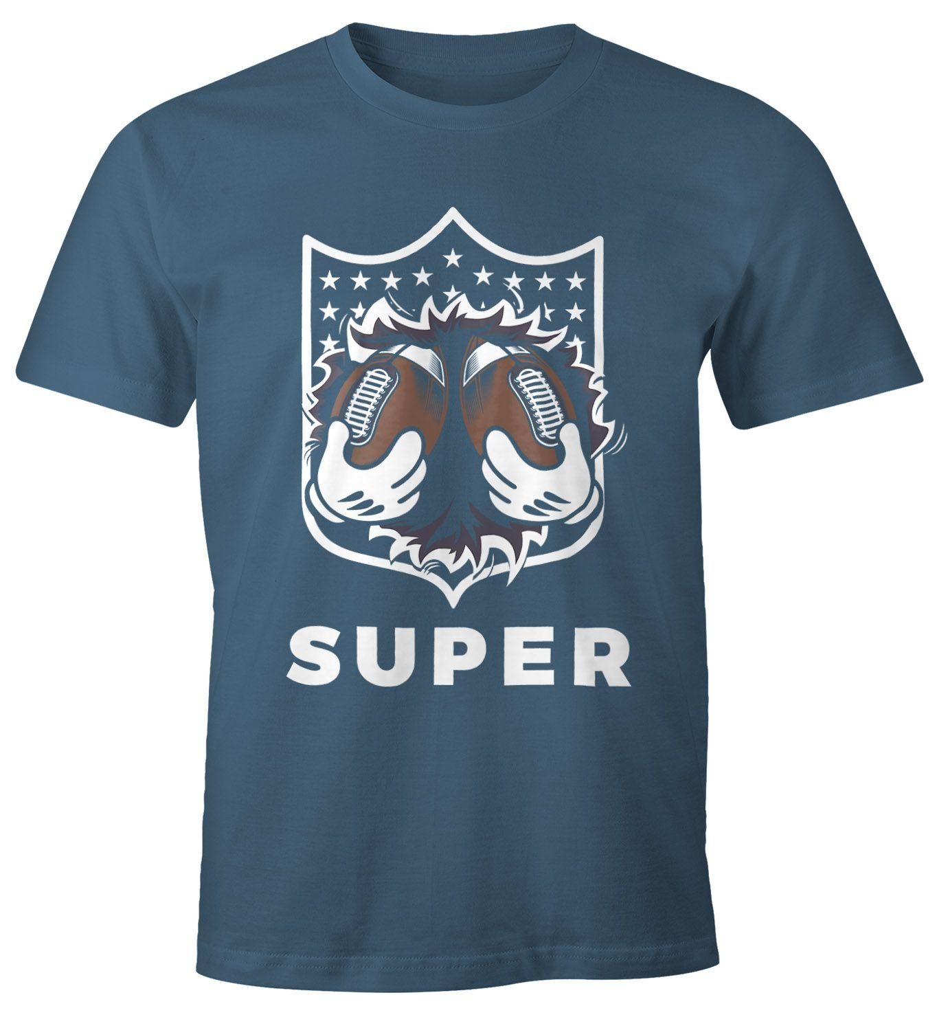 Print-Shirt MoonWorks Shirt blau Fan mit Herren Super Print Bowl Moonworks® Hupen