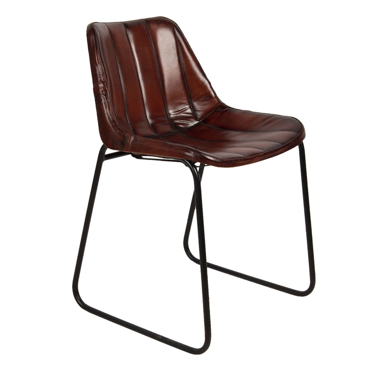 Vintagehaus Esszimmerstuhl Retro Lederstuhl Esszimmerstuhl Brown Stripes Metall