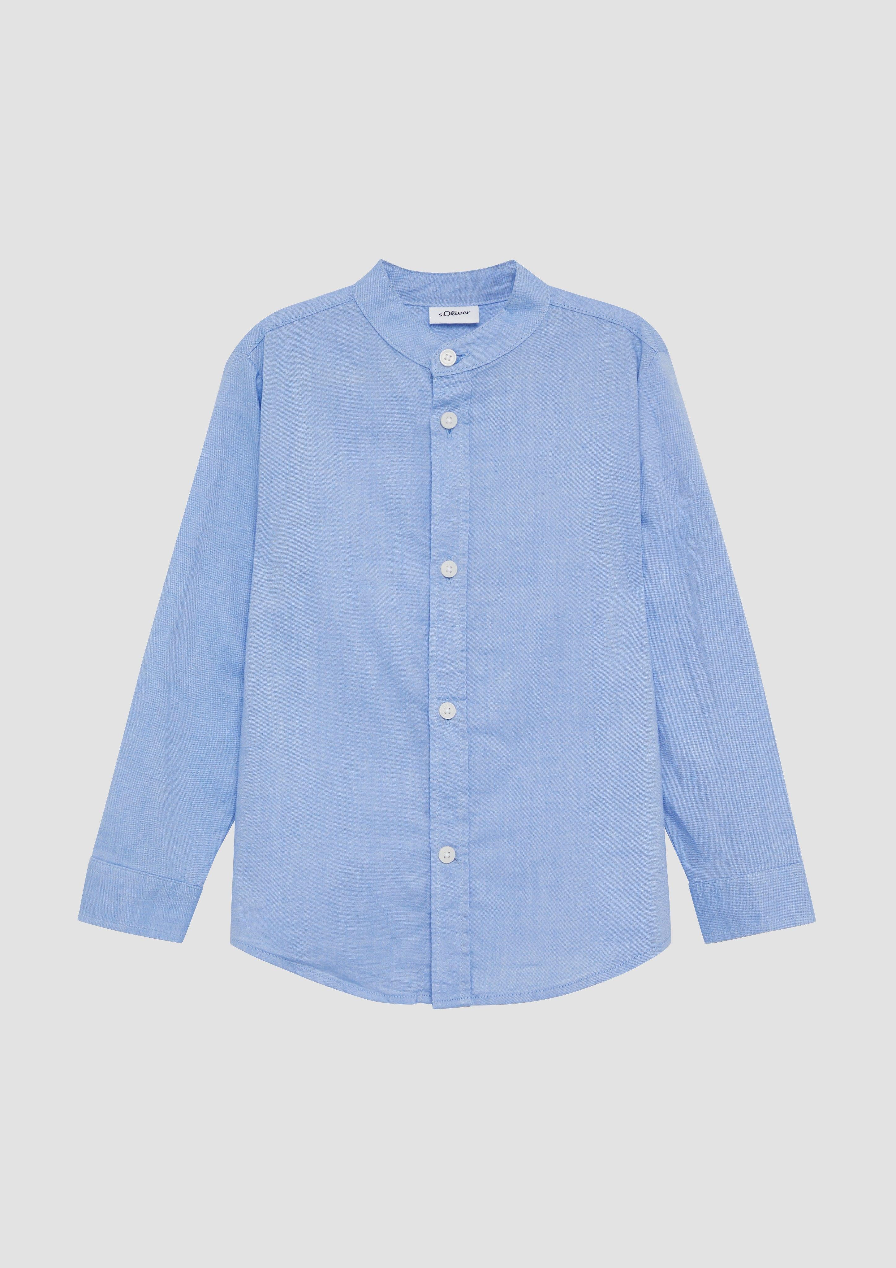 Langarmhemd Slim Fit: Baumwoll-Hemd mit Stehkragen