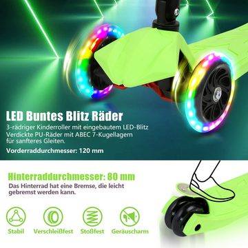 Clanmacy Scooter Kinderroller Tretroller mit 3 LED-Rädern Höhenverstellbar & Klappbar