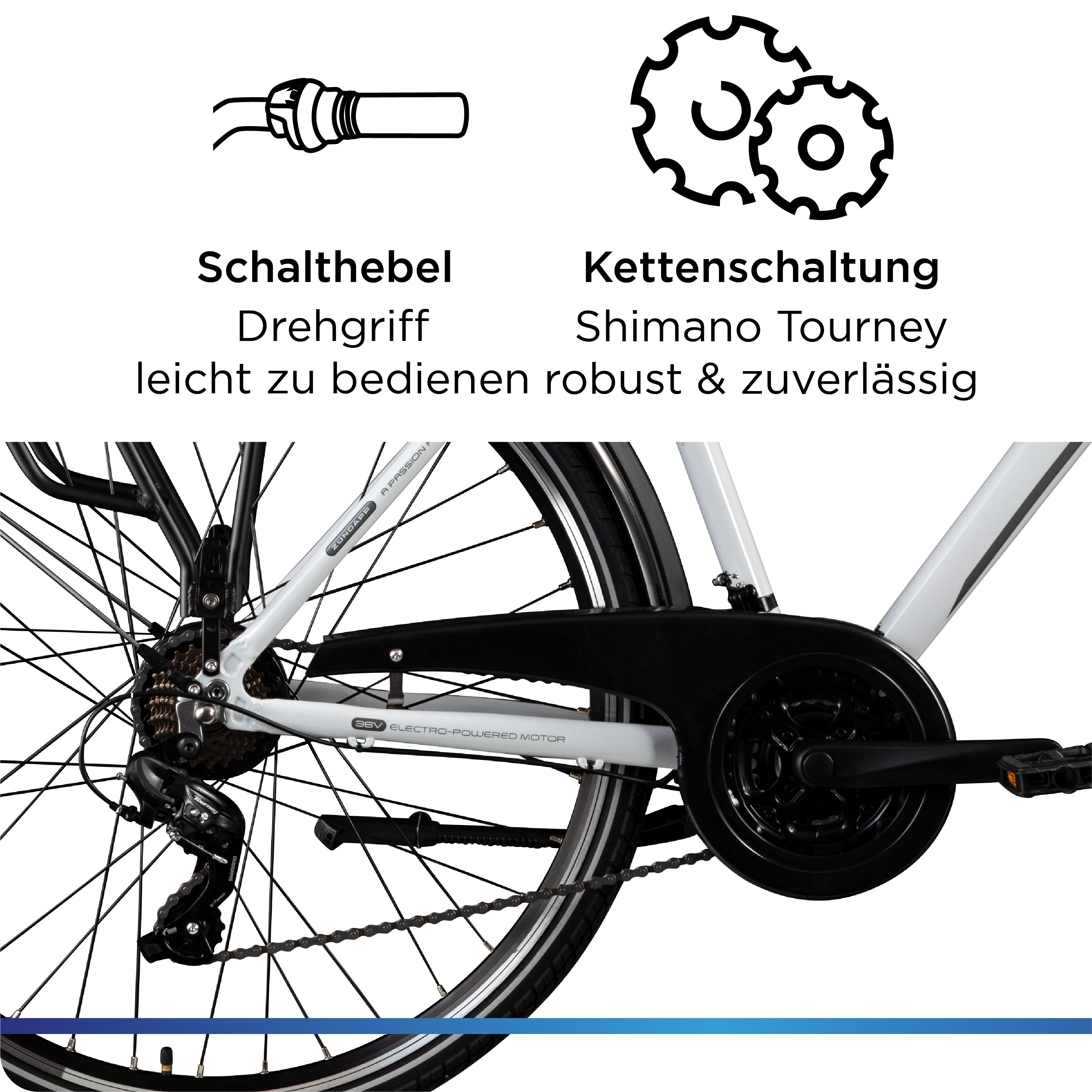 Zündapp E-Bike Trekkingrad Z802 Herren, 21 Gang Shimano Tourney Schaltwerk, Kettenschaltung, Heckmotor, 536 Wh, Pedelec, Elektrofahrrad für Damen u. Herren – Bild 5 von 5