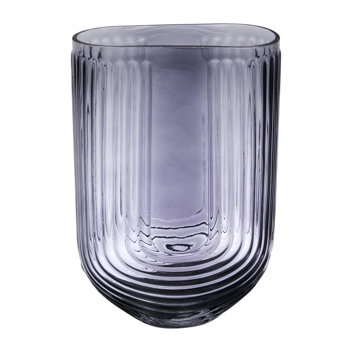 INNA-Glas Tischvase Ovale Glas Tischvase NICODEMO mit Rillen, grau-klar, 16x8x24 cm
