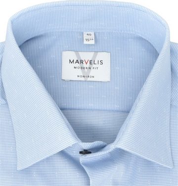 MARVELIS Businesshemd Businesshemd - Modern Fit - ELA - Kariert - Hellblau