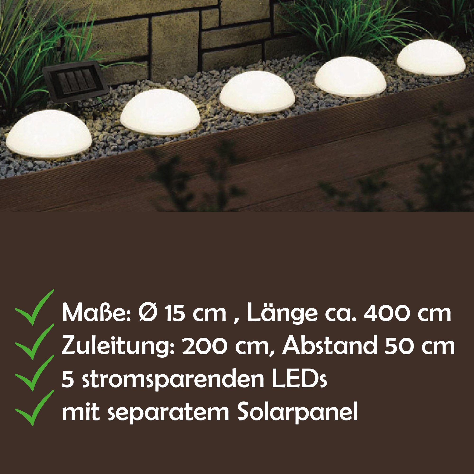 Bestlivings LED Solarleuchte SBL-04576, LED fest integriert, Warmweiß, 5er Set Bodenstrahler für den Garten, IP44 Lichterkette