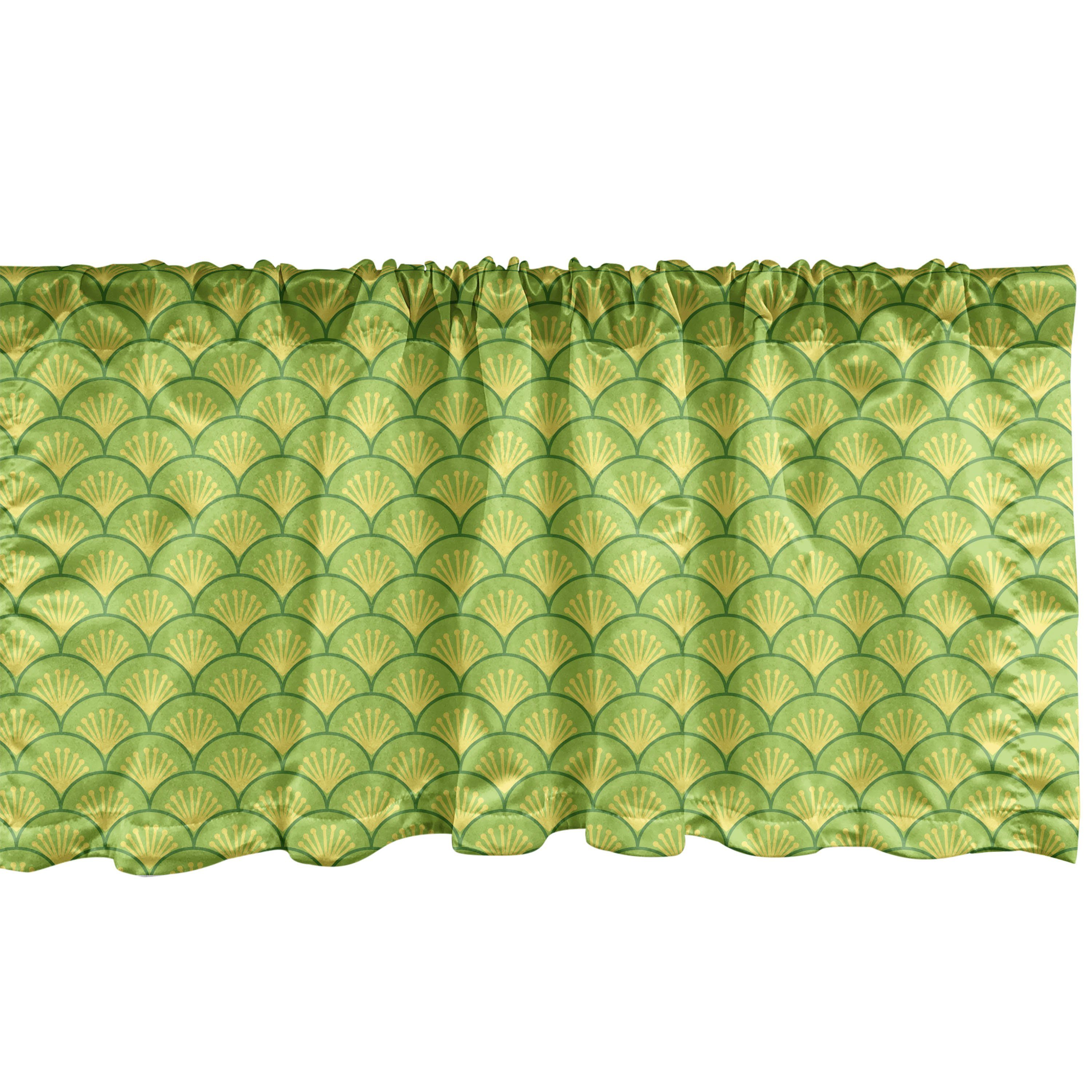 Scheibengardine Vorhang Volant für Küche Schlafzimmer Dekor mit Stangentasche, Abakuhaus, Microfaser, Grün Japanische Blumen Waves