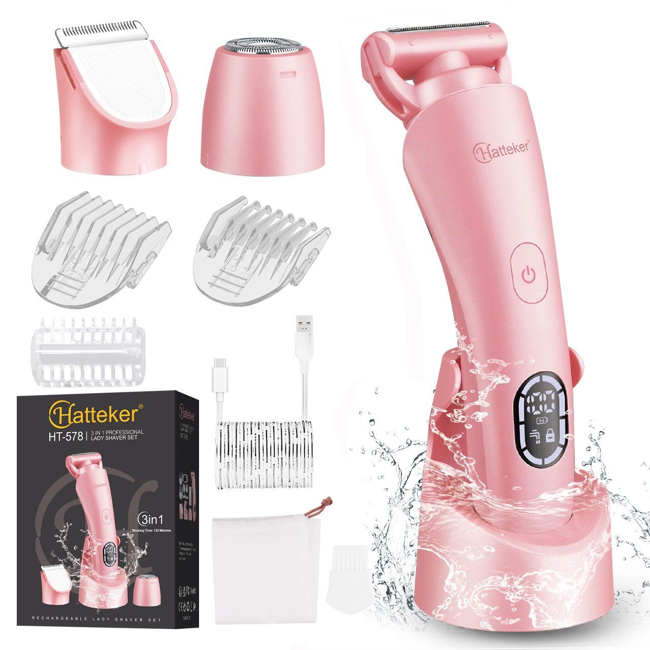 HATTEKER Epilierer RFC-578, Aufsätze: 1 St., Elektrorasierer für Damen, 3-in-1, Wet&Dry