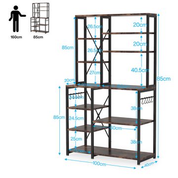 Tribesigns Küchenregal 6-stöckiges Küchenregal mit 10 S-förmigen Haken und Metallrahmen