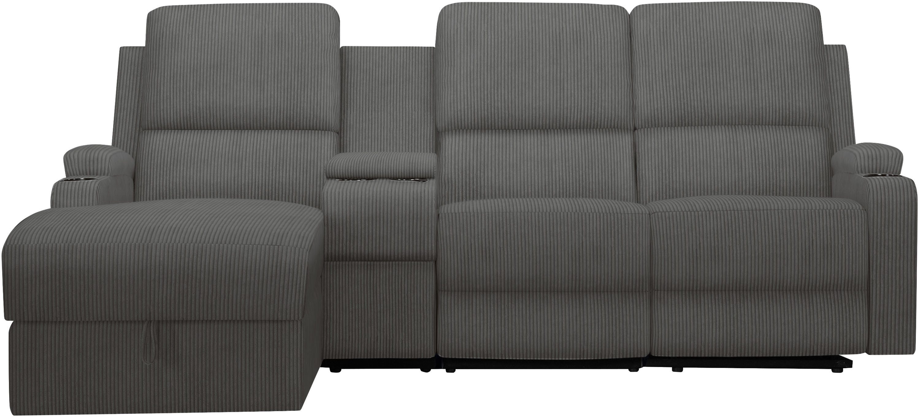 OTTO home Ecksofa NAPORI Multimediasofa, 3er Kinosessel XXL, L-Form, Cord, Kinosofa mit Relaxfunktion, Getränkehalter, Staufach und Staukasten
