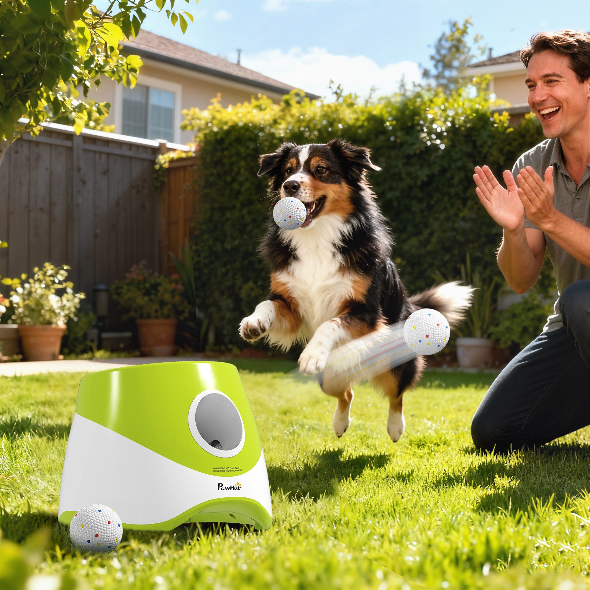 PawHut Tier-Intelligenzspielzeug Interaktive Ballwurfmaschine mit 3 Bälle 3 Distanzen 6m/10 m/12m, ABS, Automatischer Ballwerfer (1-tlg) für kleine, mittlere Hunde, Grün