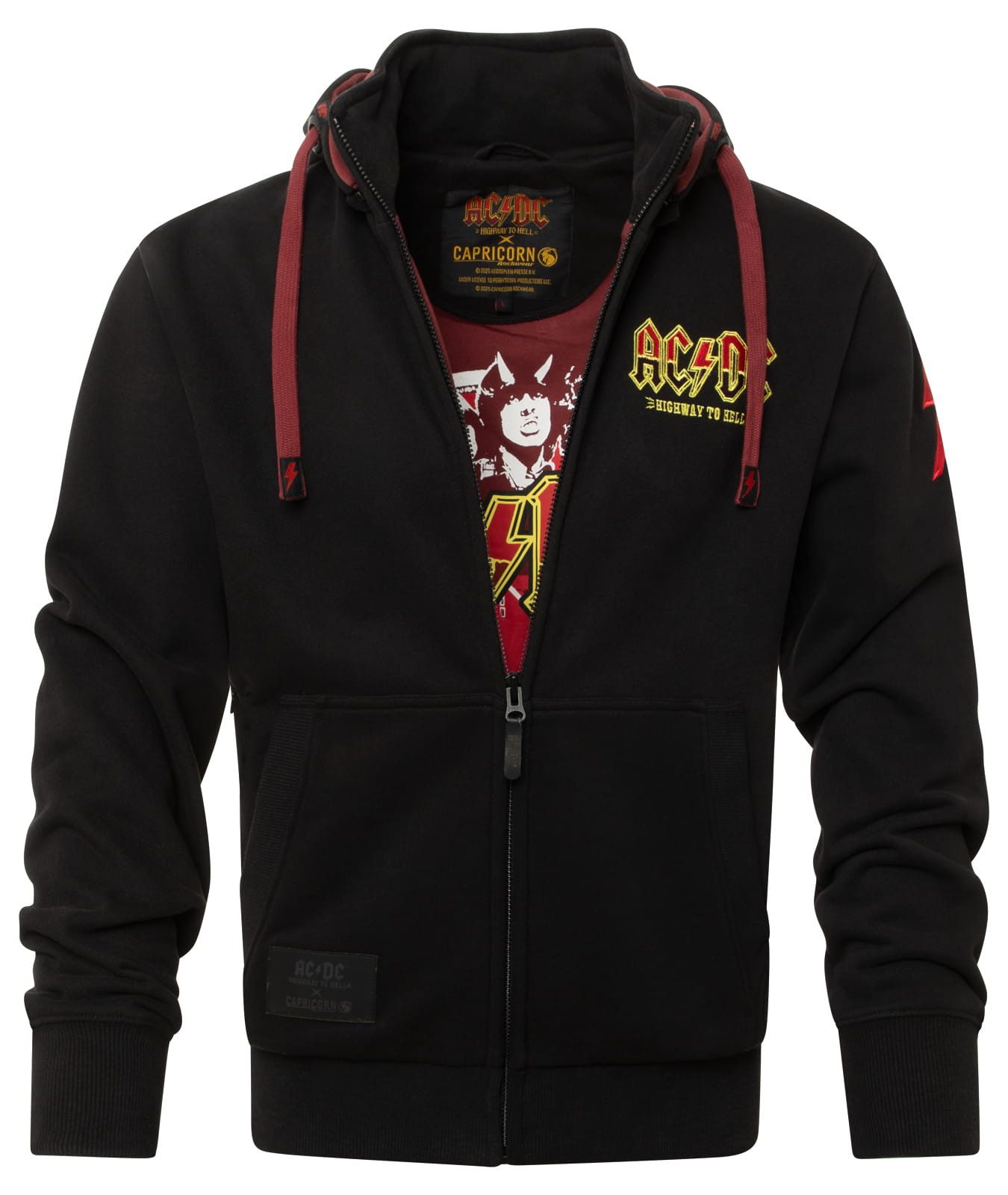 Capricorn Rockwear Kapuzenfleecejacke AC/DC x Capricorn Rockwear Highway to Hell abnehmbare Kapuze, Innentaschen mit Reißverschluss