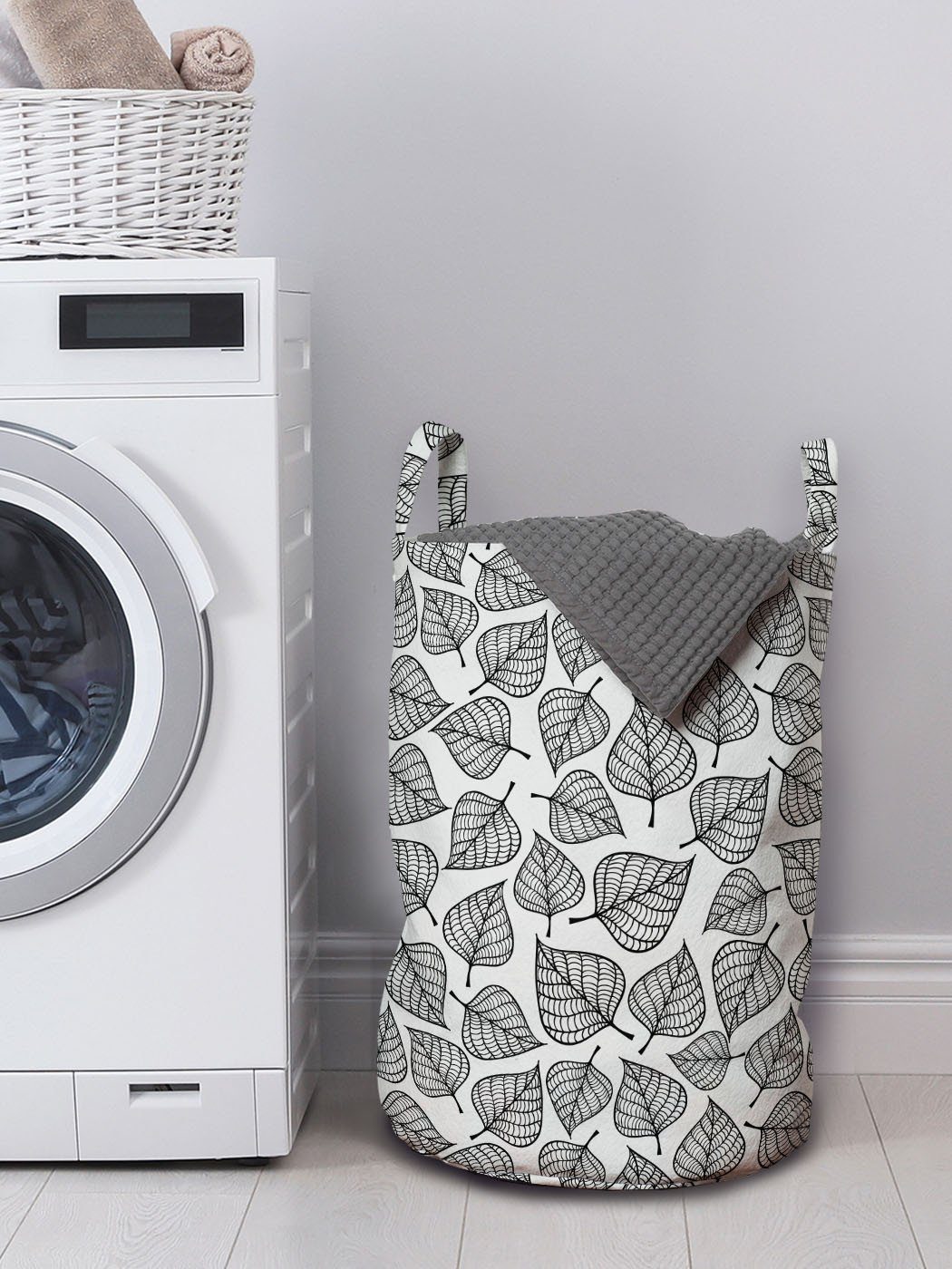 Abakuhaus Wäschesäckchen Wäschekorb mit Griffen Monotone neutrale Farbe Kordelzugverschluss Waschsalons, für Herbstblätter