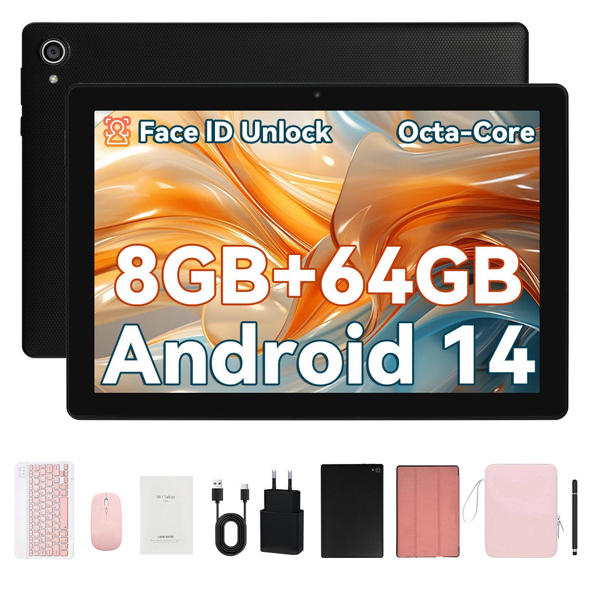 10 Zoll 64 GB ROM Erweiterbar auf 1 TB, 1280 x 800 5000 mAh Android 14 Tablet