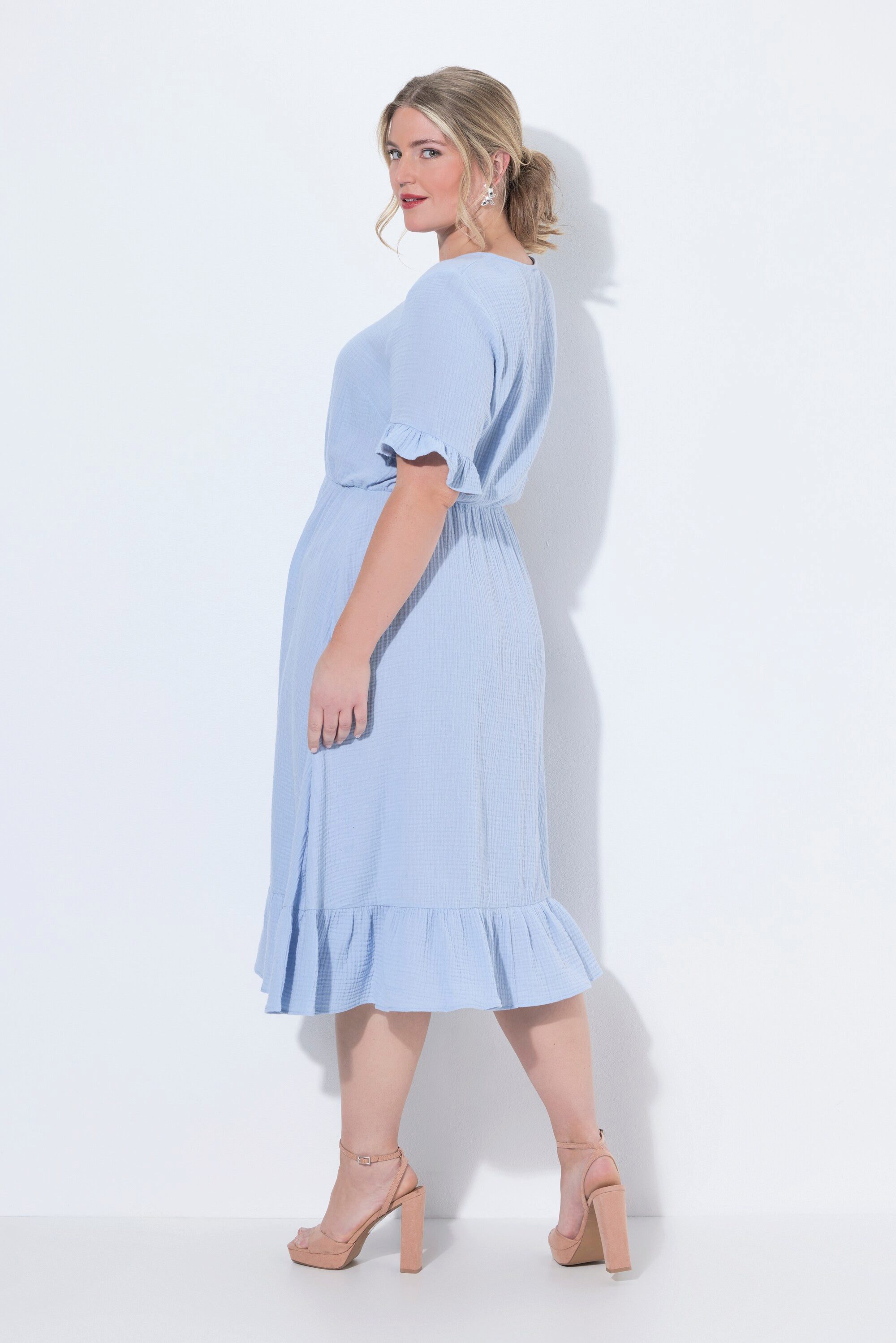 MIAMODA Midikleid Musselinkleid Midilänge Volants Halbarm – Bild 3 von 3