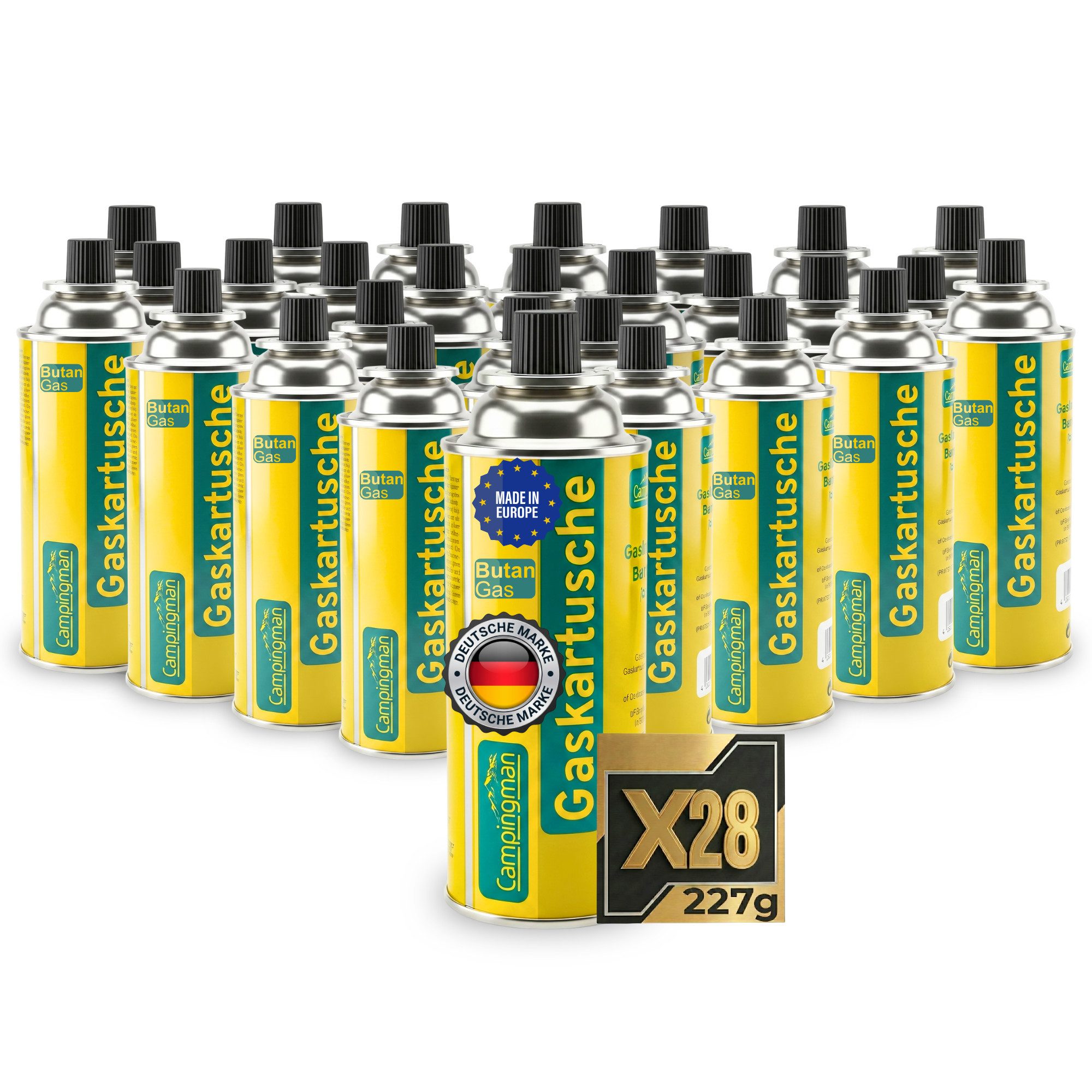 Campingman Gaskartusche Gaskartuschen 227g MSF-1A im –Unkrautbrenner & Gasgeräte, 28 St., Butangas Kartusche mit Ventil für Campingkocher