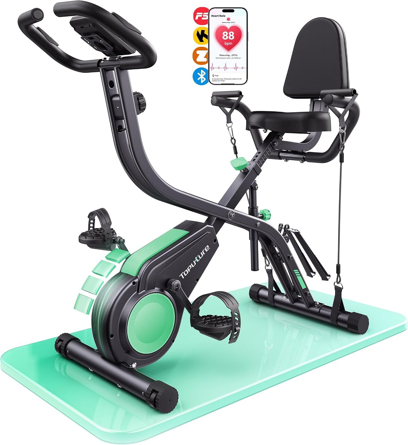 Toputure Heimtrainer Fahrrad Klappbar mit App, 5-in-1 Fitnessbike mit Hand-Bein-Zugseilen, 16 Magnetwiderstand, Indoor Hometrainer bis 140 KG, Ultraleise