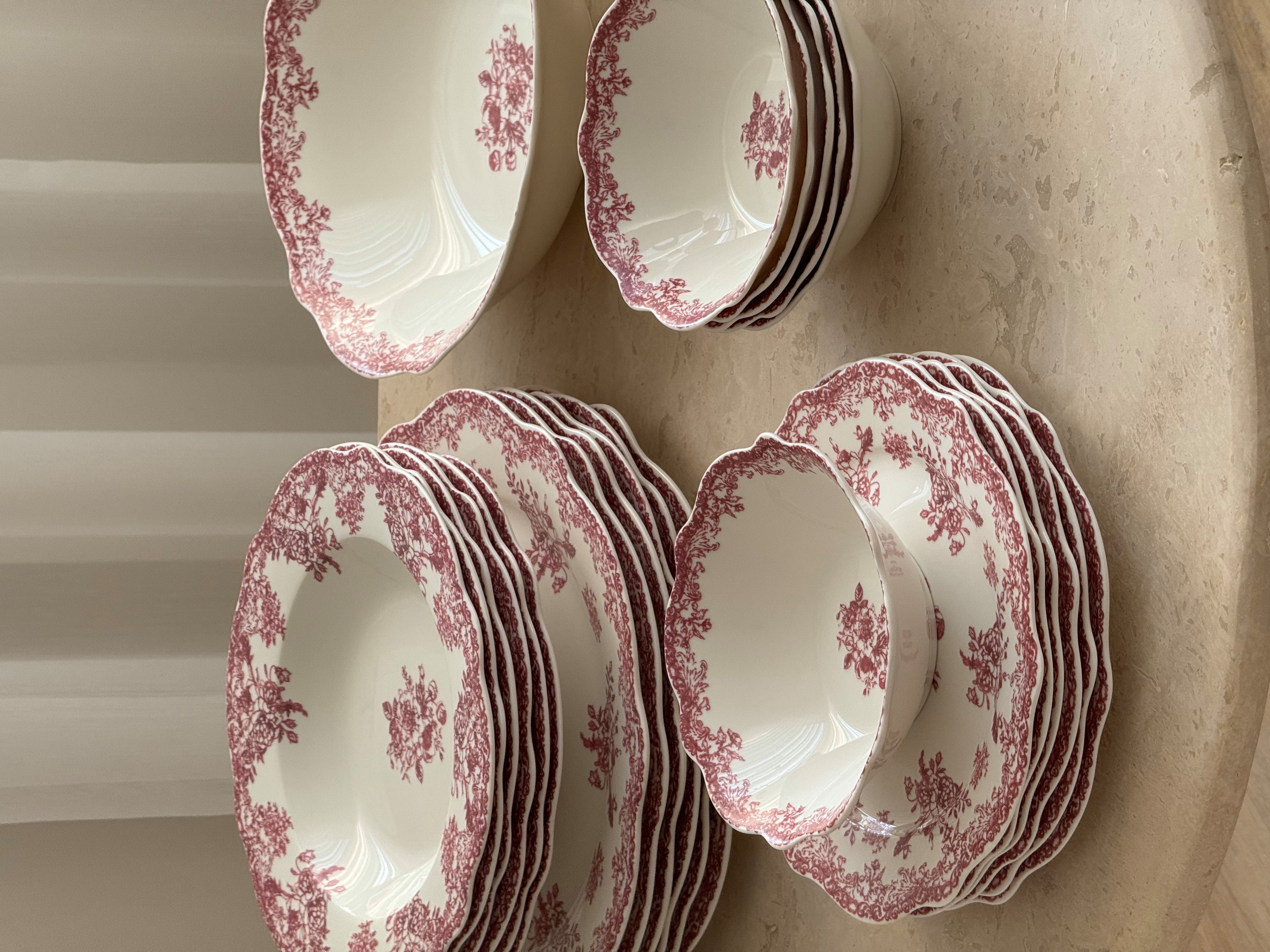 EKA Geschirr-Set Vintage Red Teller (25-tlg), Porzellan – Bild 2 von 3