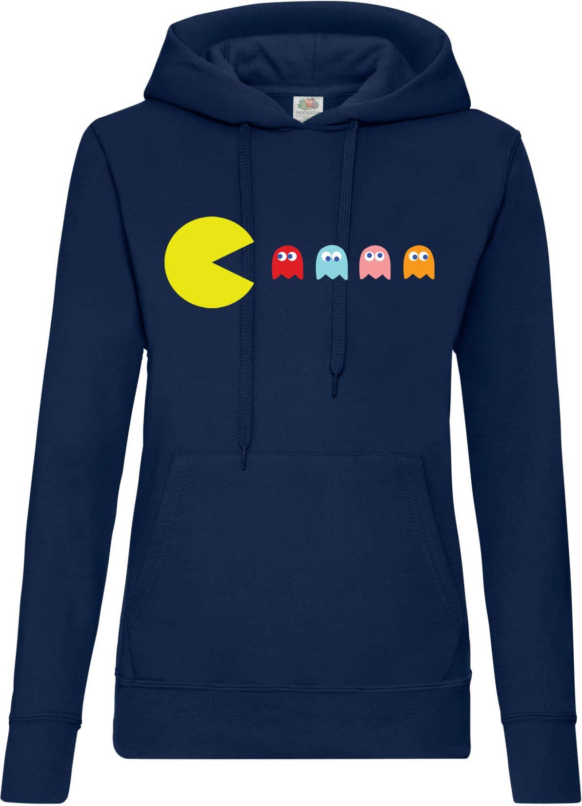 Youth Designz Kapuzenpullover Pacman Damen Hoodie Pullover mit lustigem Frontprint Navy