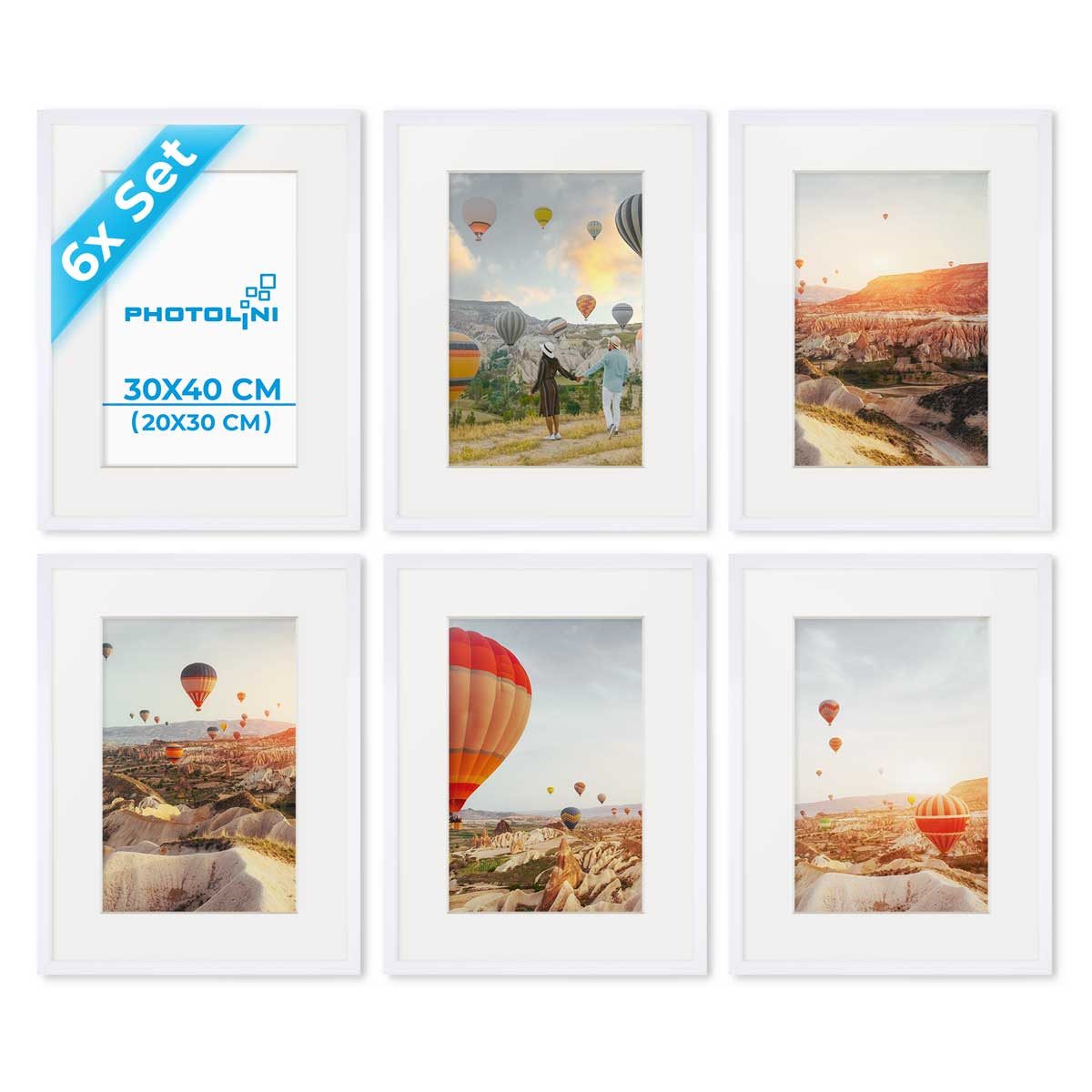 PHOTOLINI Bilderrahmen 6er Set 30x40 cm Modern Schmal mit Passepartout günstig online kaufen