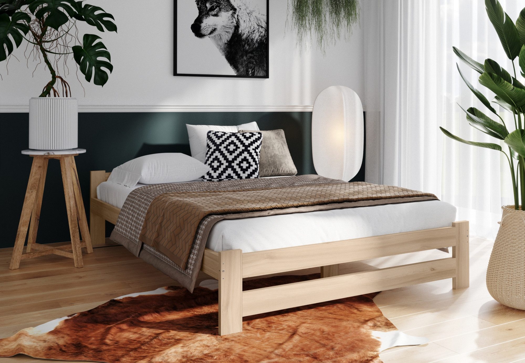 Home Collective Holzbett mit Lattenrost Modern Bett Kiefer Bettgestell Massivholzbett Klassisch (90x200, 120x200, 140x200, 160x200 cm), Doppelbett, Skandi Boho  – Bild 3 von 5