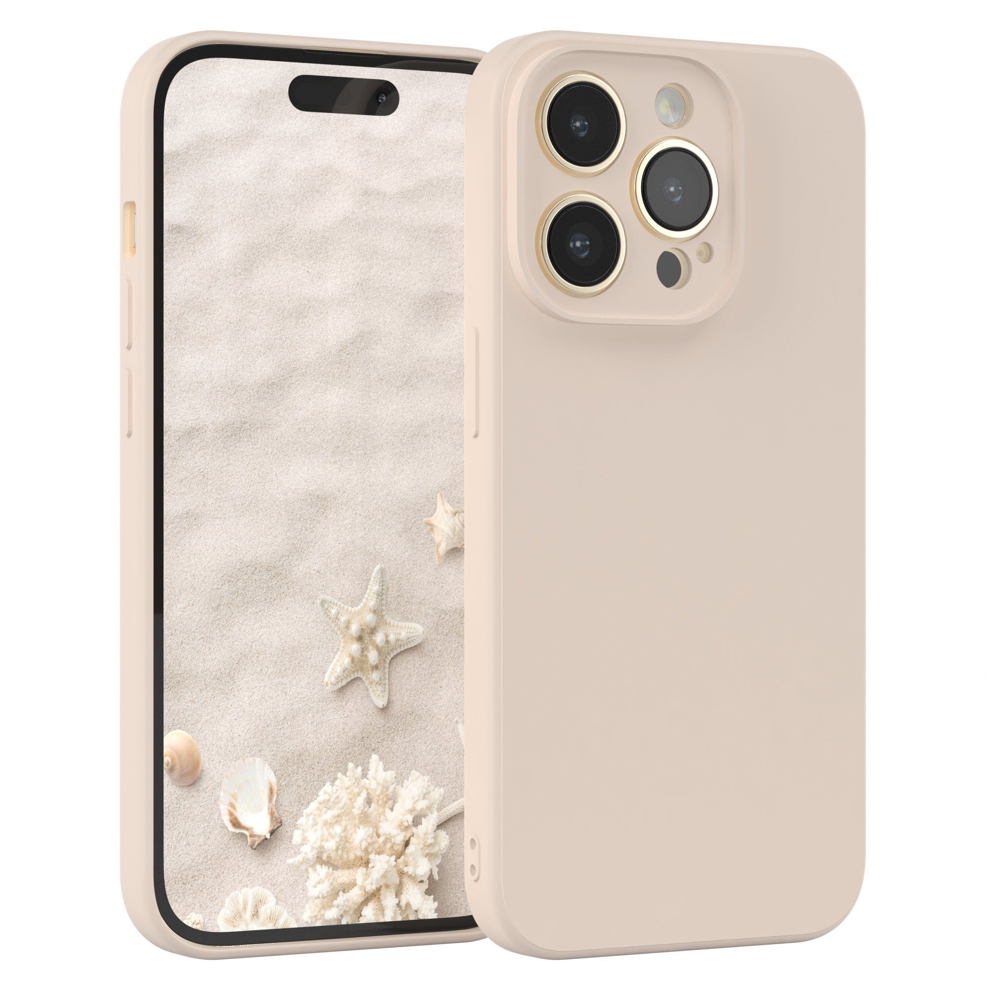 EAZY CASE Handyhülle TPU Hülle für Apple iPhone 14 Pro 6,1 Zoll, Bumper Case Matt Slimcover Silikonschutzhülle elastisch Taupe / Beige