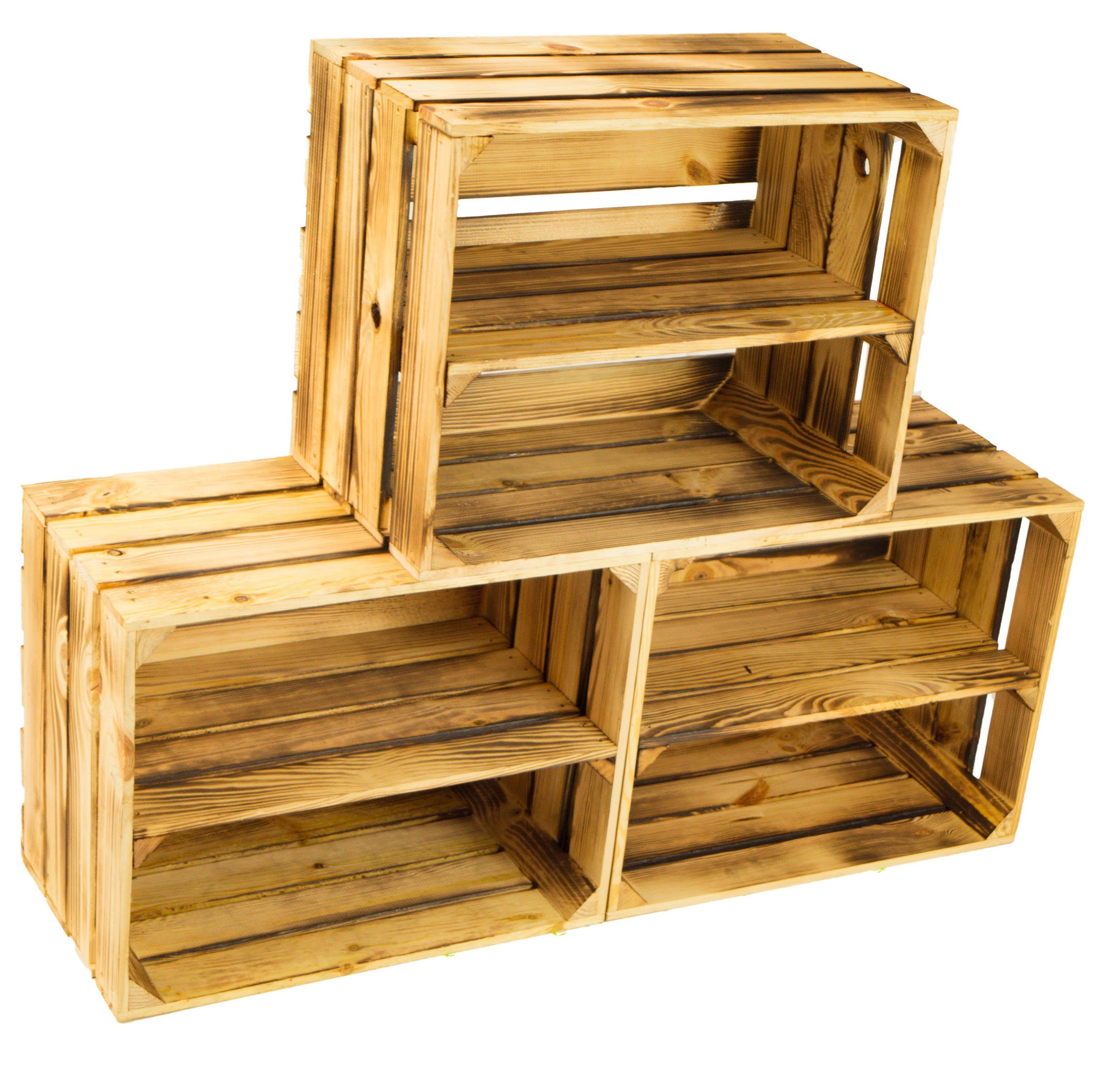 Kistenkolli Altes Land Allzweckkiste 3x Schuhschrank Schuhregal geflammt Holz 12 Paar 50x30x40cm (Spar-Set, 3er Set)