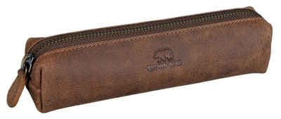 Brown Bear Schreibgeräteetui Modell 1403 - kleines Schreibgeräteetui mit Reißverschluss, für Damen und Herren aus Echtleder Farbe Braun Vintage
