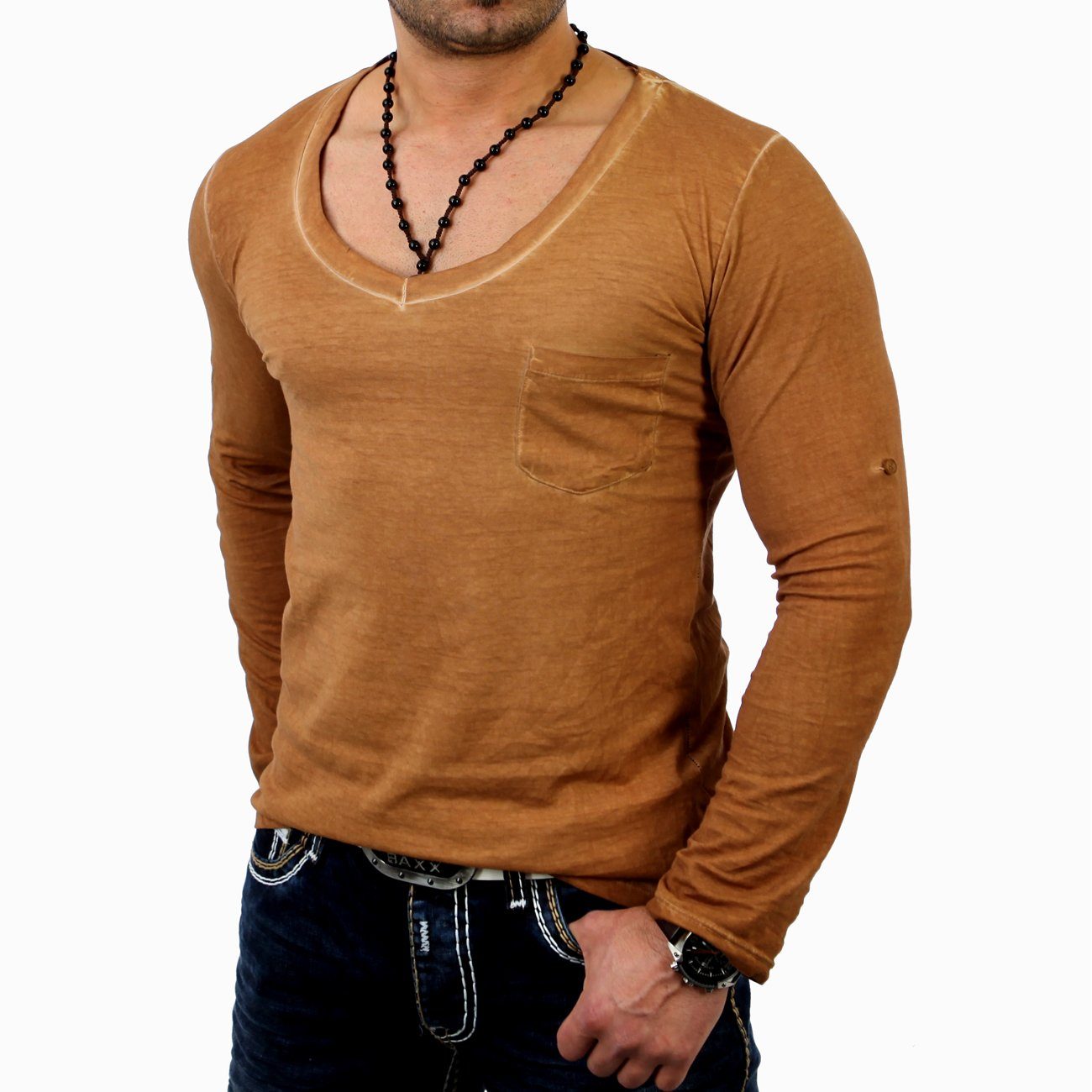 Reslad Langarmshirt Reslad Herren V-Neck Longshirt günstig online kaufen