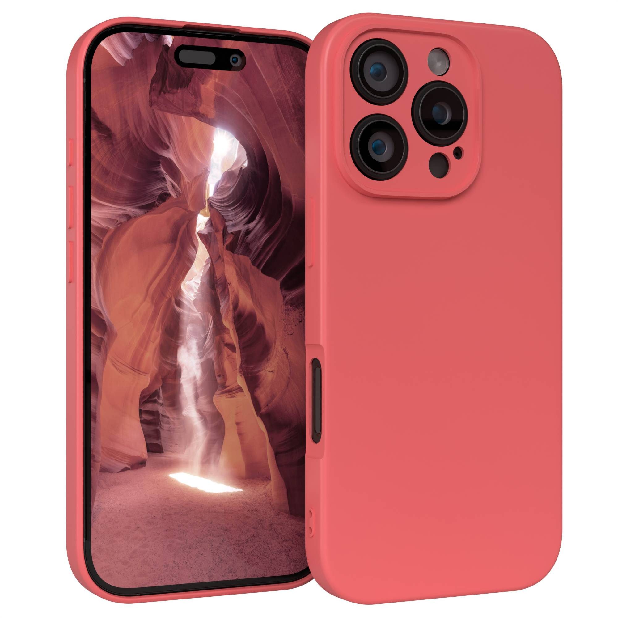 EAZY CASE Handyhülle für Apple iPhone 16 Pro Hülle Silikon 6,3 Zoll, Schutzhülle mit Kameraschutz stoßfest Telefonhülle Matt Rot / Hellrot