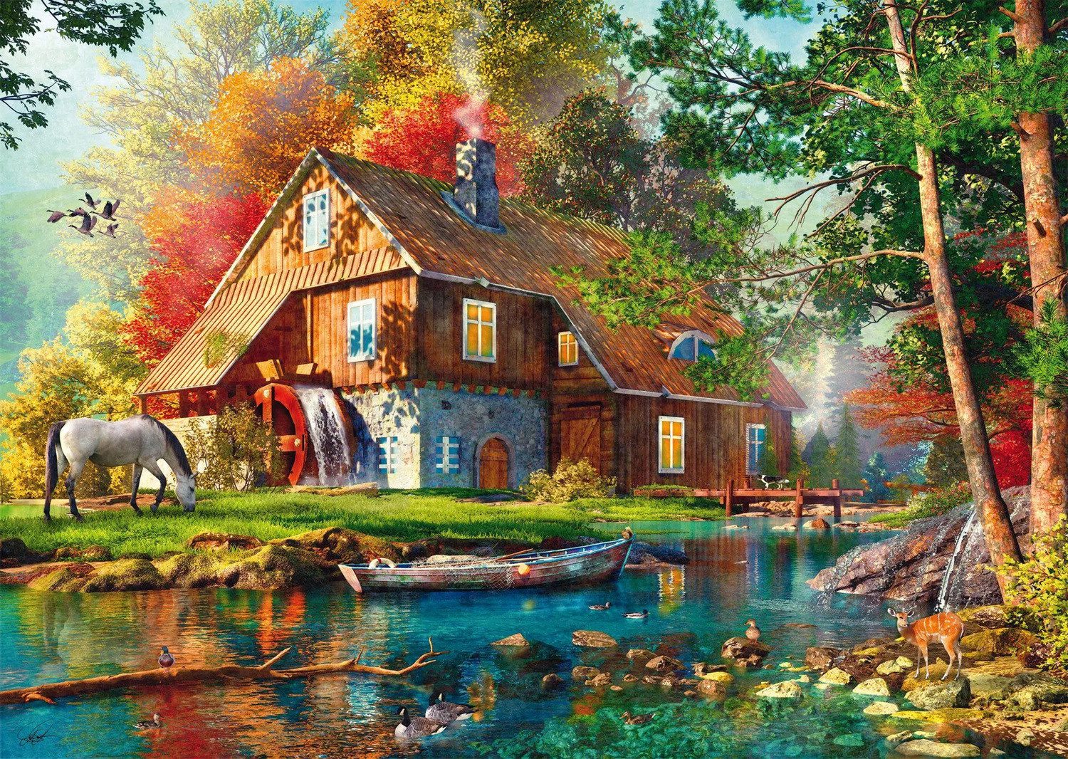 Schmidt Spiele Puzzle Wassermühle im Herbst, 1000 Puzzleteile günstig online kaufen