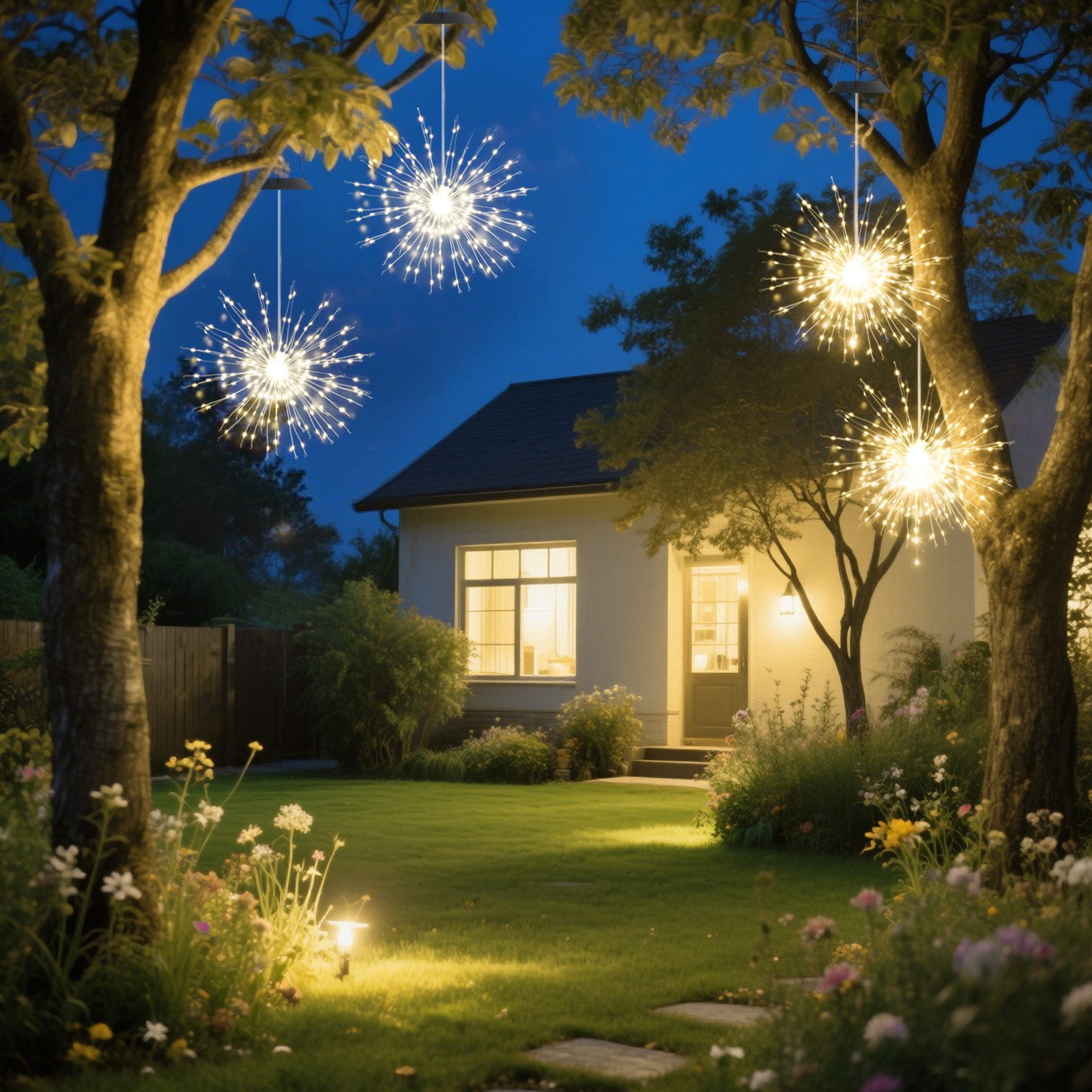 Salcar LED Solarleuchte LED Solarleuchte Außen Feuerwerk LED Solar Gartendeko 90 LED Warmweiß, 26cm Feuerwerk hängend Dämmerungssensor Spritzwassergeschützt