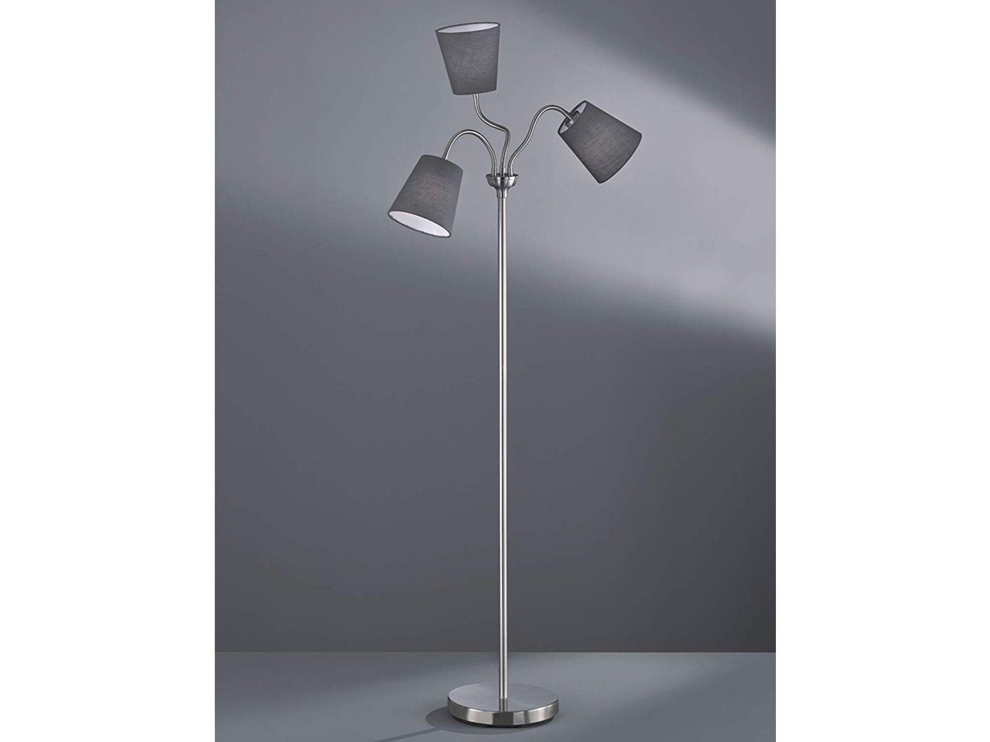 TRIO LED Stehlampe, LED wechselbar, Warmweiß, ausgefallen-e Leselampe  mehrflammig Lampenschirm Stoff Grau Höhe 140cm