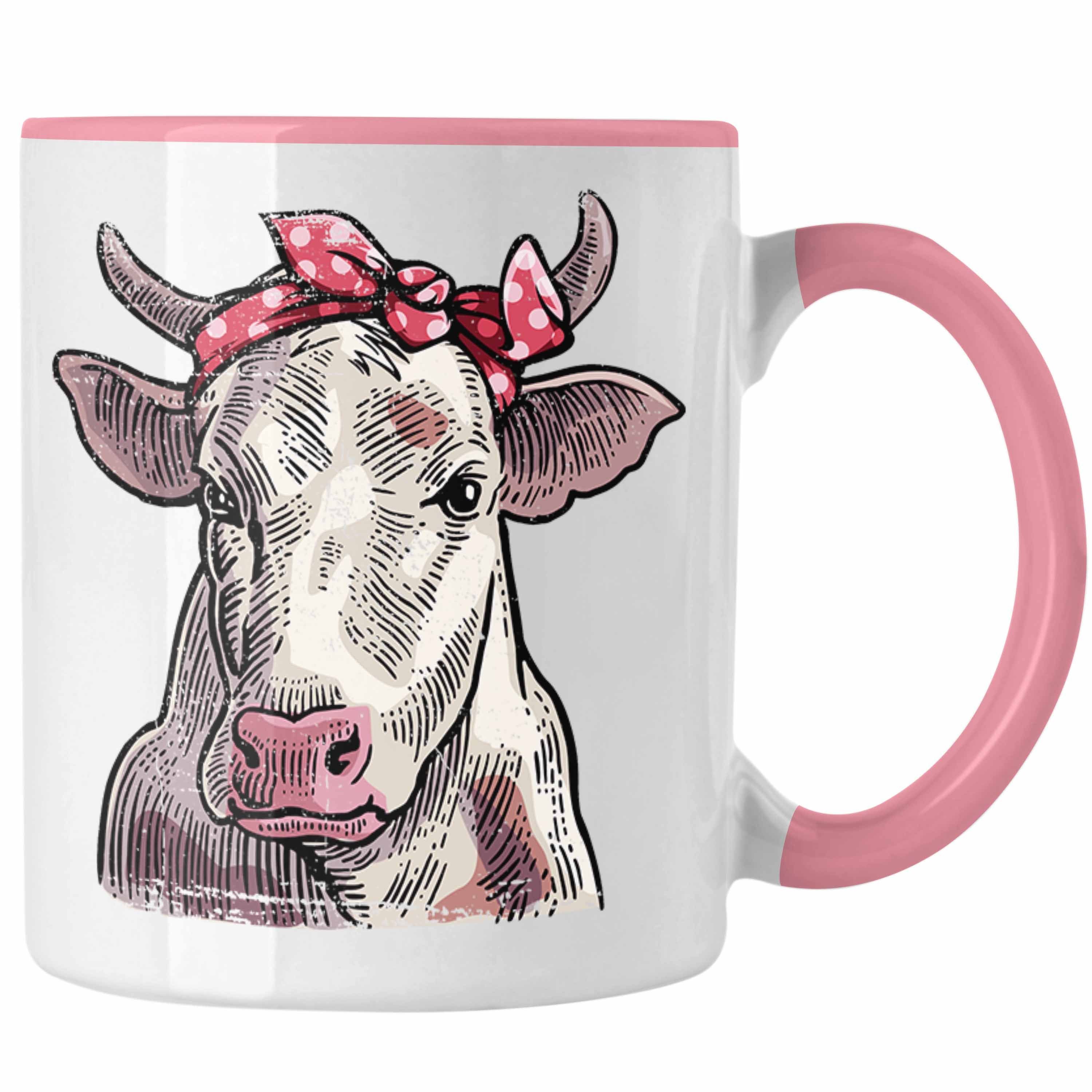Trendation Tasse Trendation - Süße Kuh Tasse Geschenk für Landwirt Bauern Geschenkidee Geburtstag Frauen Rosa | Teetassen