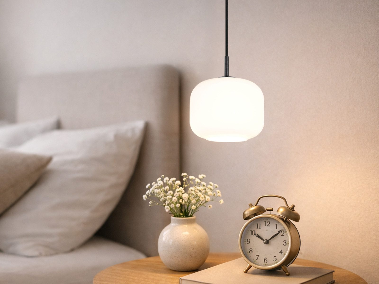 Reality Leuchten LED Pendelleuchte mit Glas Lampenschirm Weiß Ø 15cm, Dimmfunktion, LED wechselbar, Warmweiß, Nachttisch Lampe hängend, einflammig klein, inkl.  – Bild 2 von 5