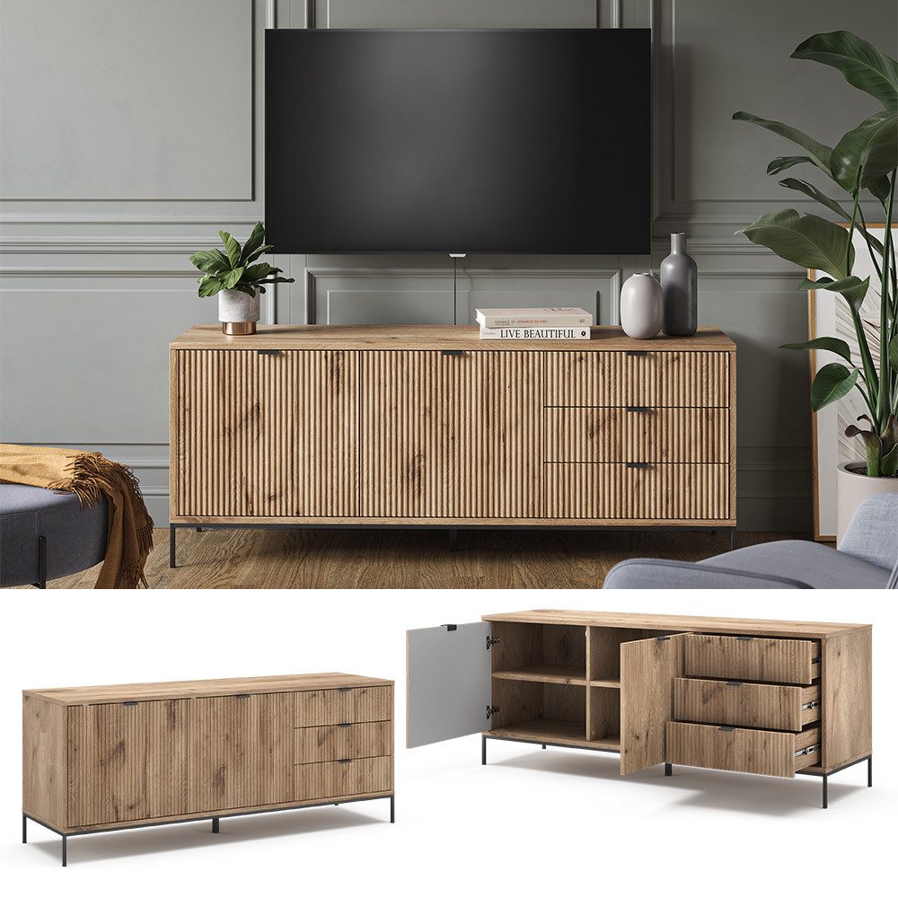 Vicco Lowboard Eliza, Viking Oak, 150.1 x 60 cm mit 3 Schubladen, 2 Türen günstig online kaufen