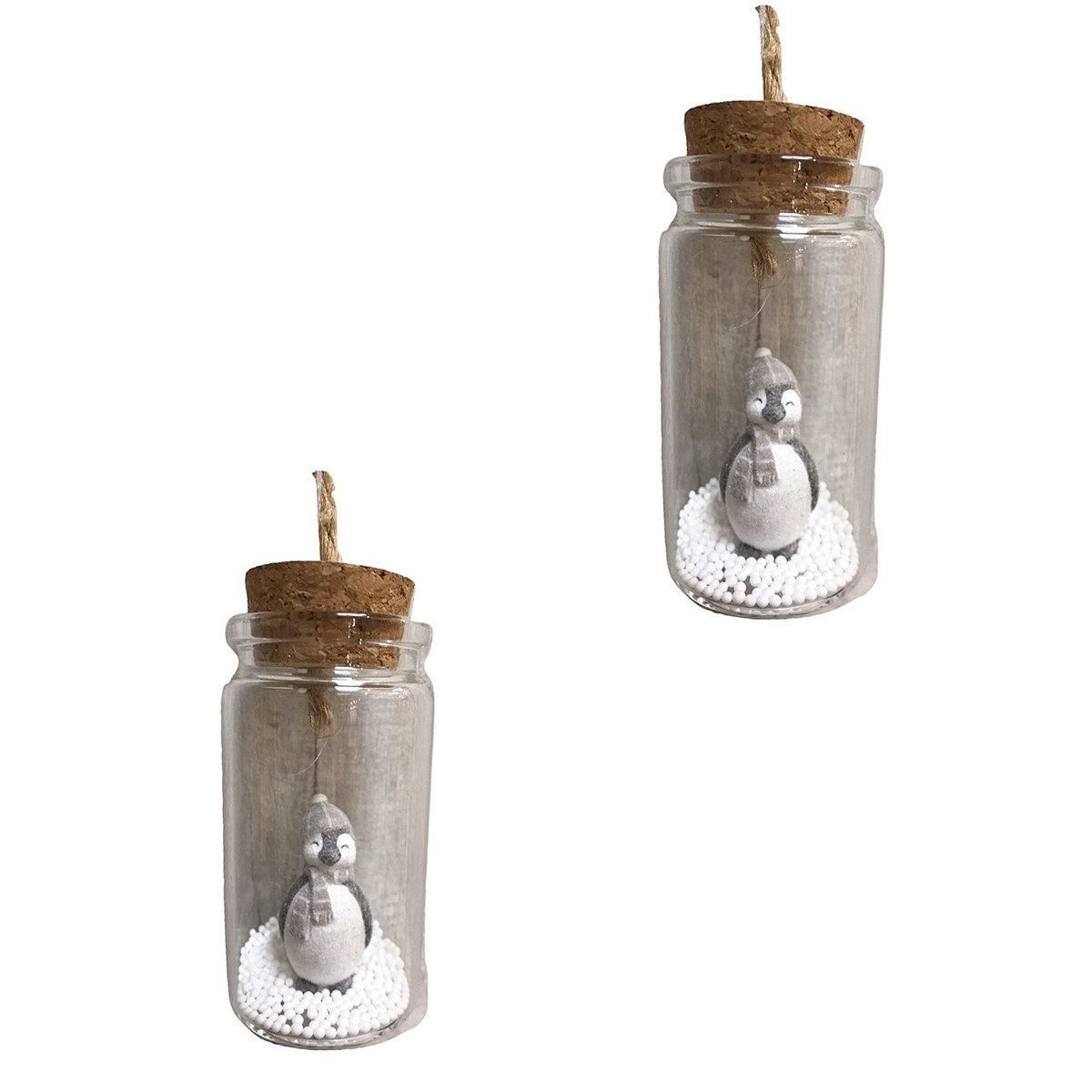 Alltagszauber Christbaumschmuck 2 Hänger PINGUIN IM GLAS - Höhe ca. 8 cm mit Kordel - Christbaumhänger (2-tlg), aus Glas