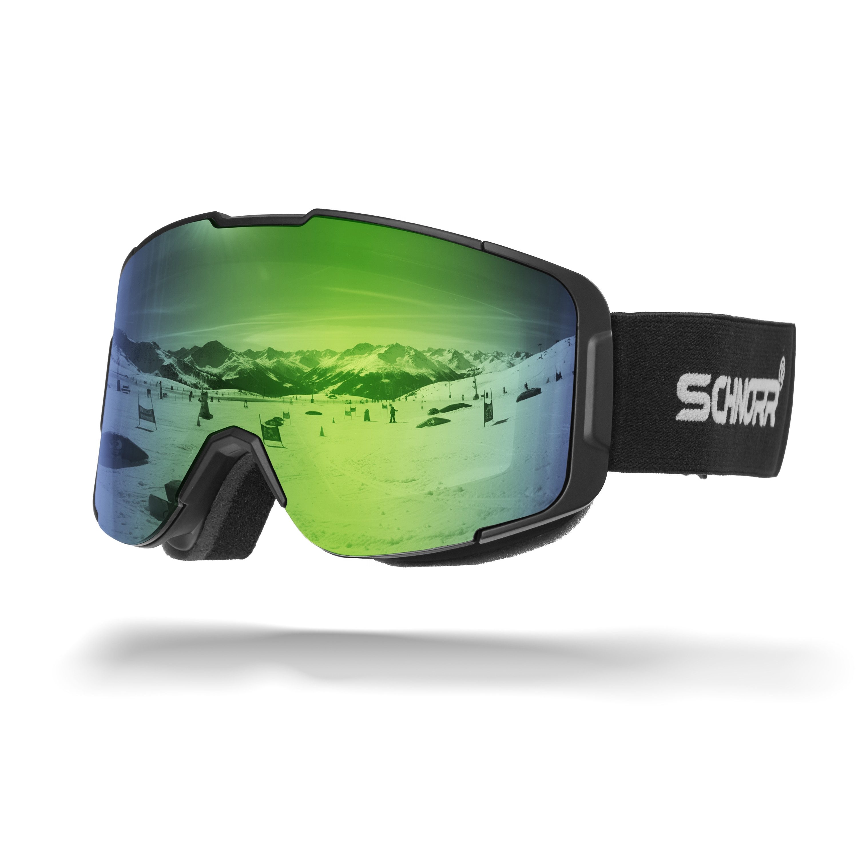SCHNORR Sportbrille Kidsi Plus Grün S3 - Kinder Skibrille, Anti-Fog, OTG, (1-St), Verspiegelte Full REVO-Beschichtung Grün (S3)