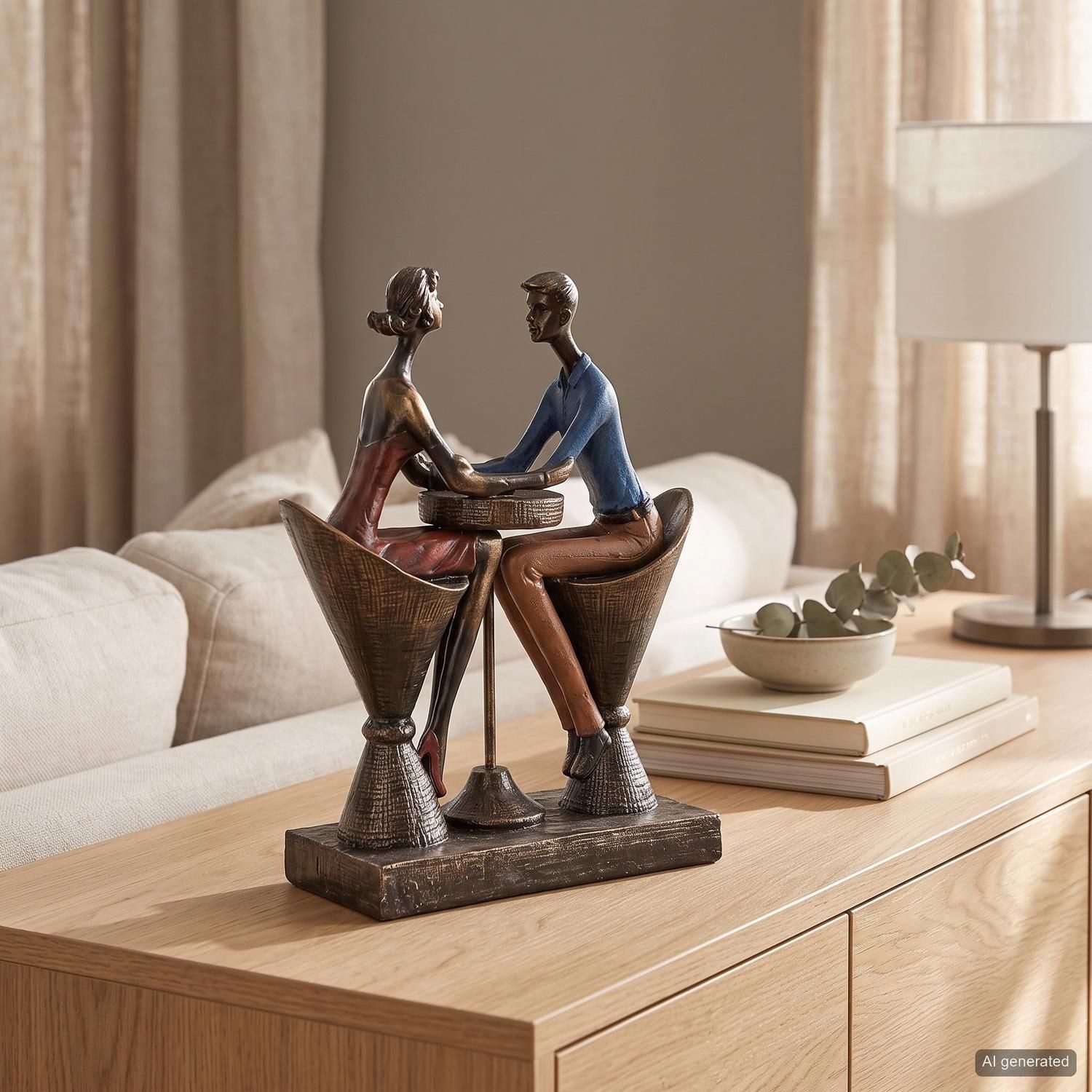 Casablanca by Gilde Dekofigur Skulptur "Table for two" (1 St), Bunte Kleidung, Antikfinish, Holzoptik-Basis – Bild 3 von 5