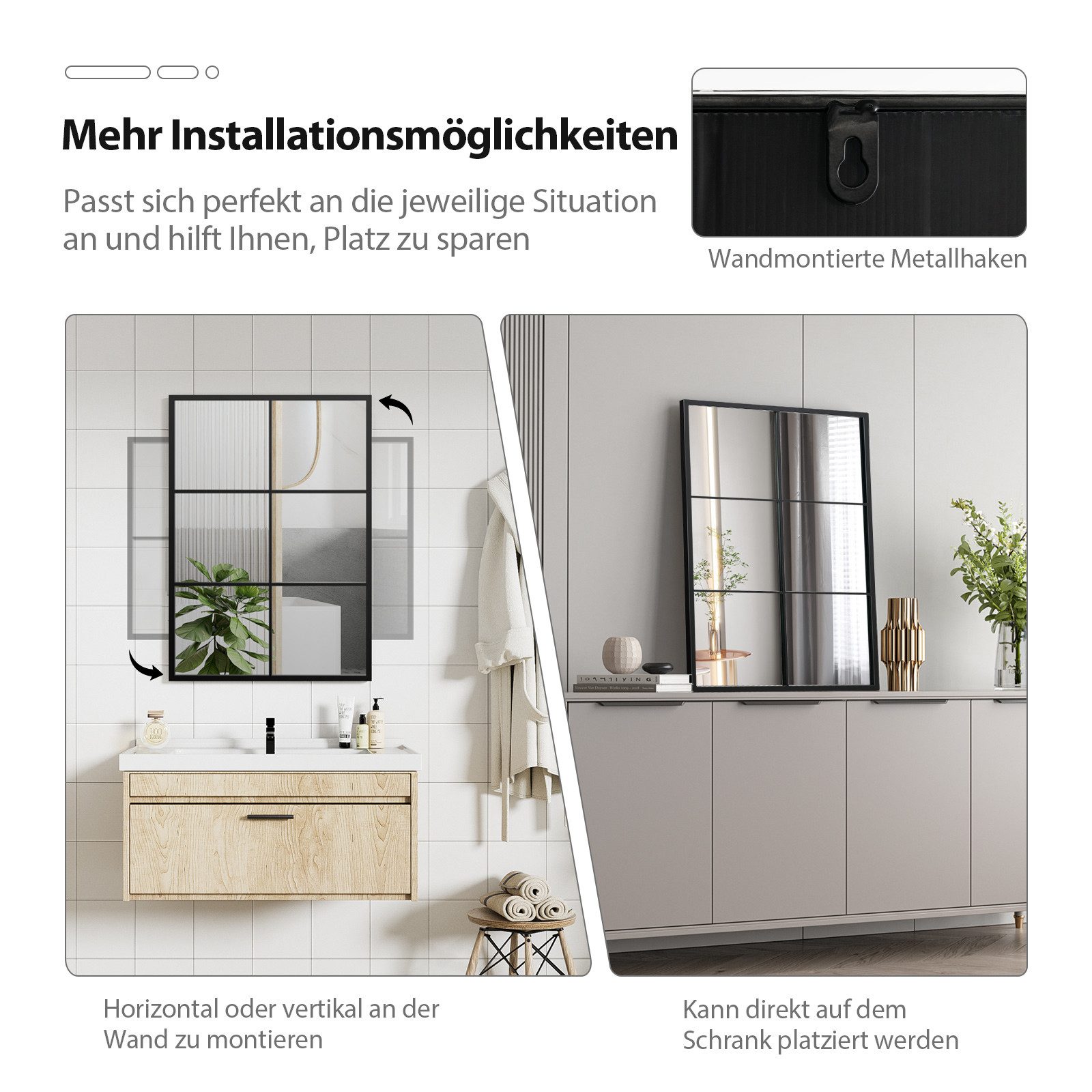 COSTWAY Dekospiegel, Wandspiegel, 3-lagiger Schminkspiegel mit Metallrahmen