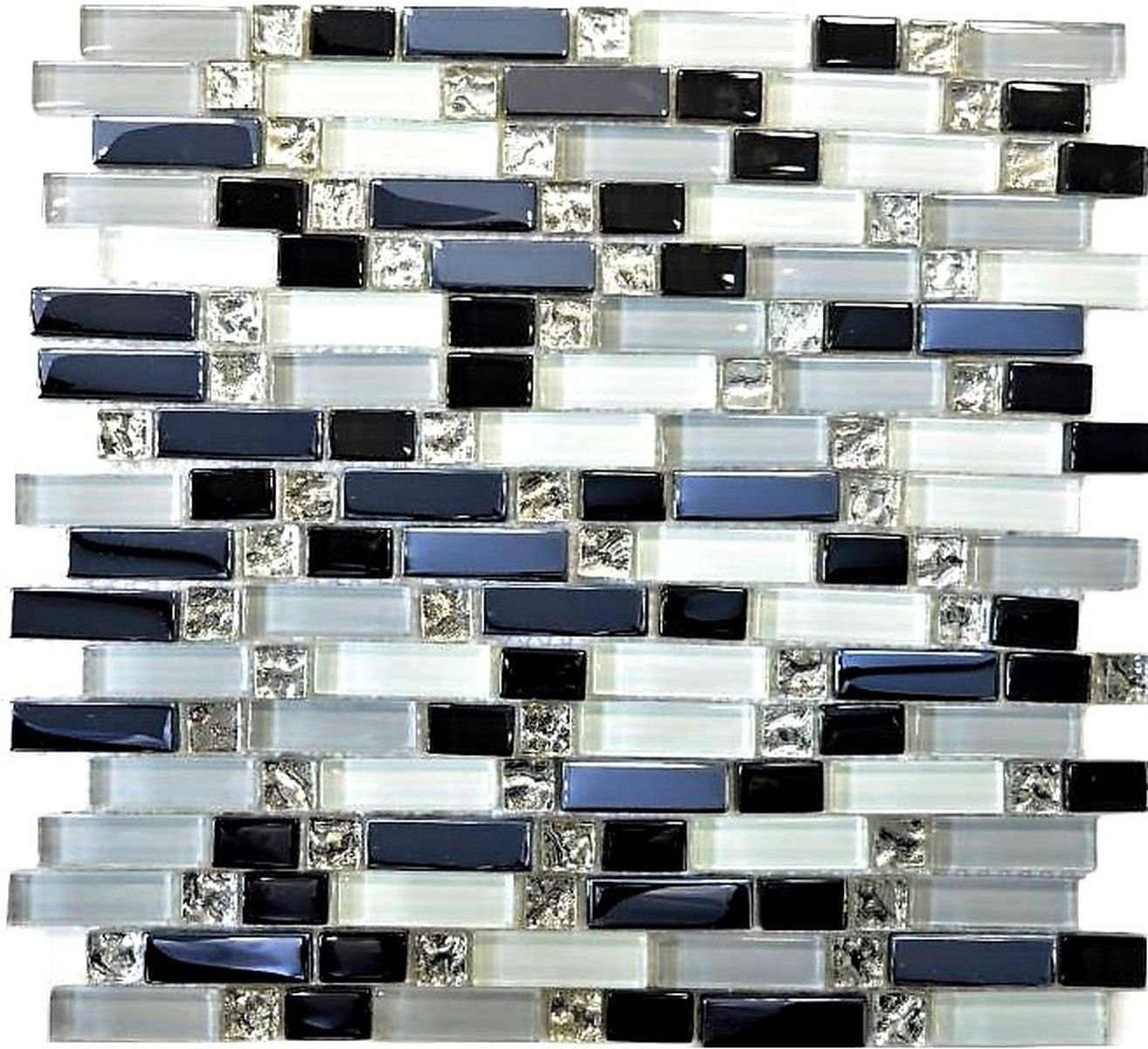 Mosani Mosaikfliesen Glasmosaik Stäbchen Mosaikfliesen weiss grau schwarz grafit