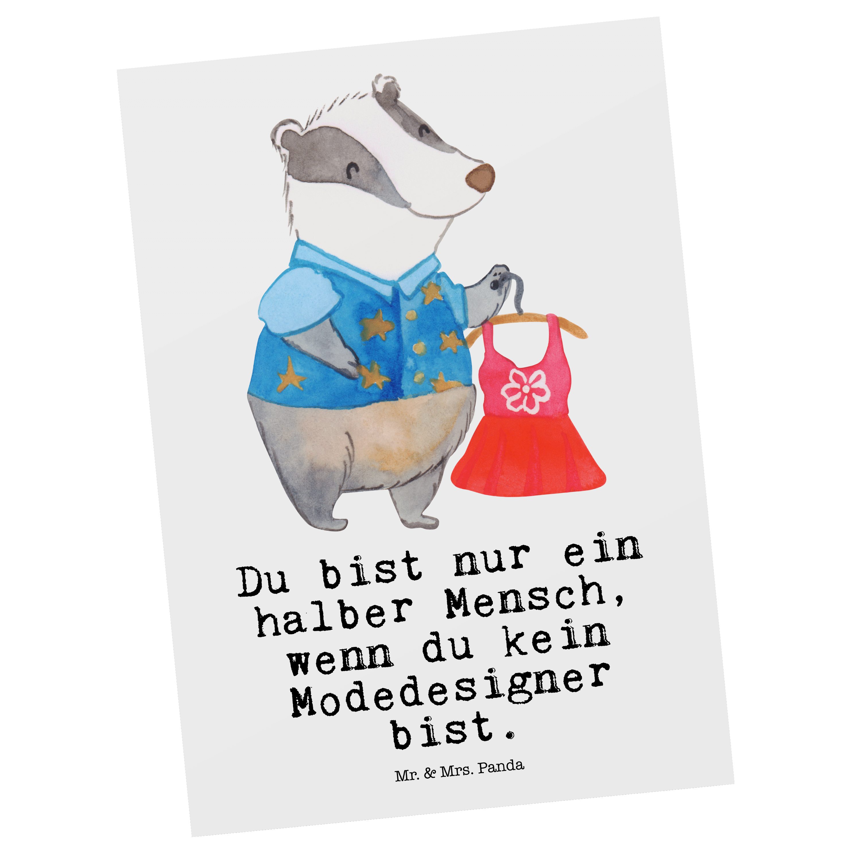 Mr. & Mrs. Panda Postkarte »Modedesigner mit Herz Weiß Geschenk
