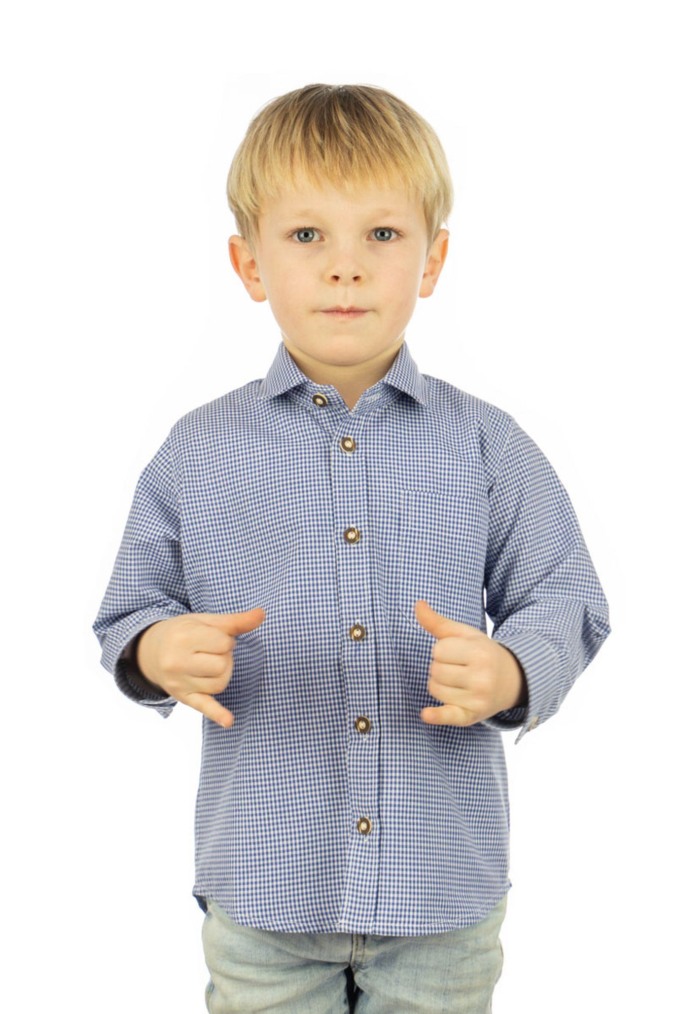 OS-Trachten Trachtenhemd Preva Jungen Langarmhemd mit aufgesetzter Brusttasche