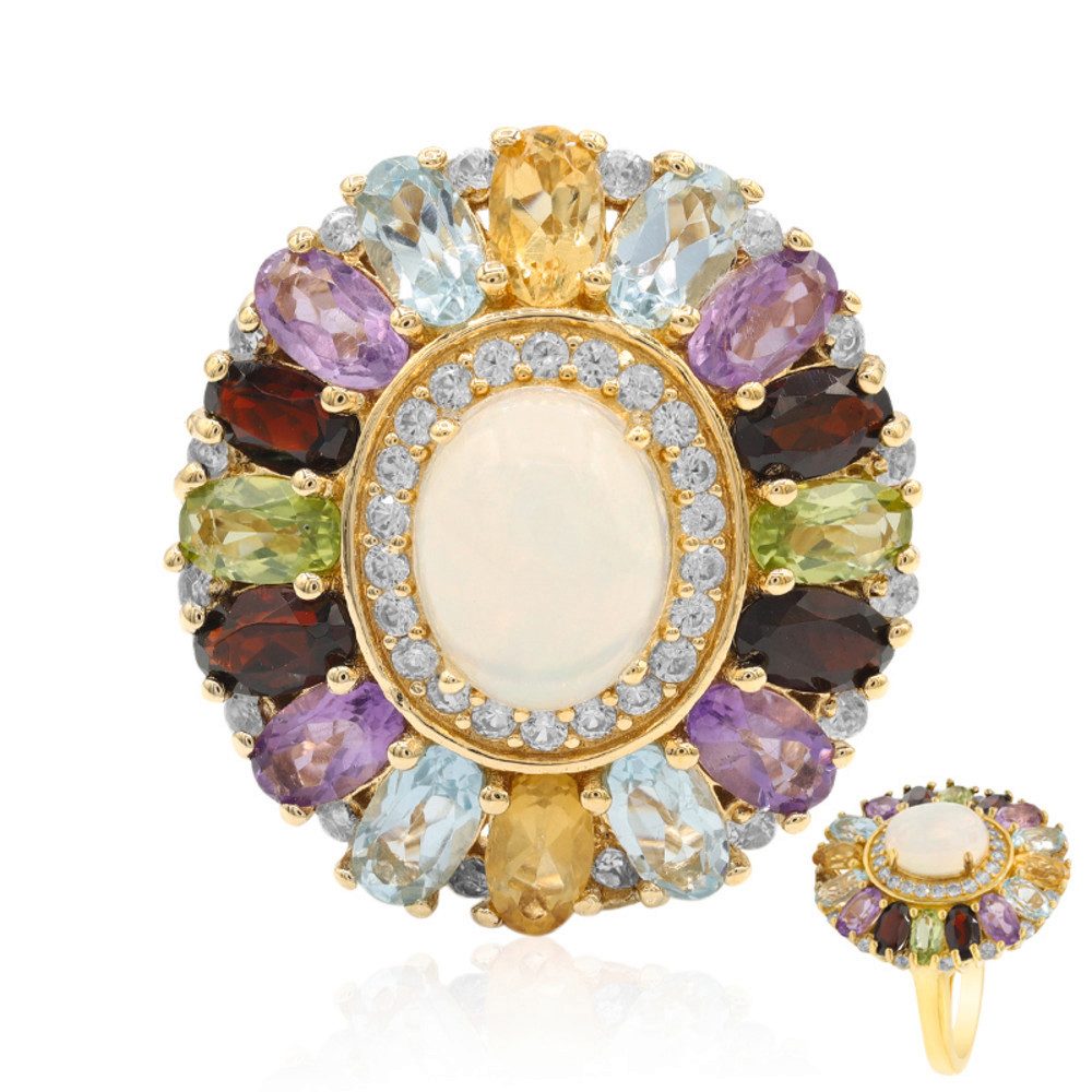 Cavill Silberring Cavill Ring 5,28 ct Welo Opal Amethyst Granat 925 Silber goldplattiert (1-tlg)