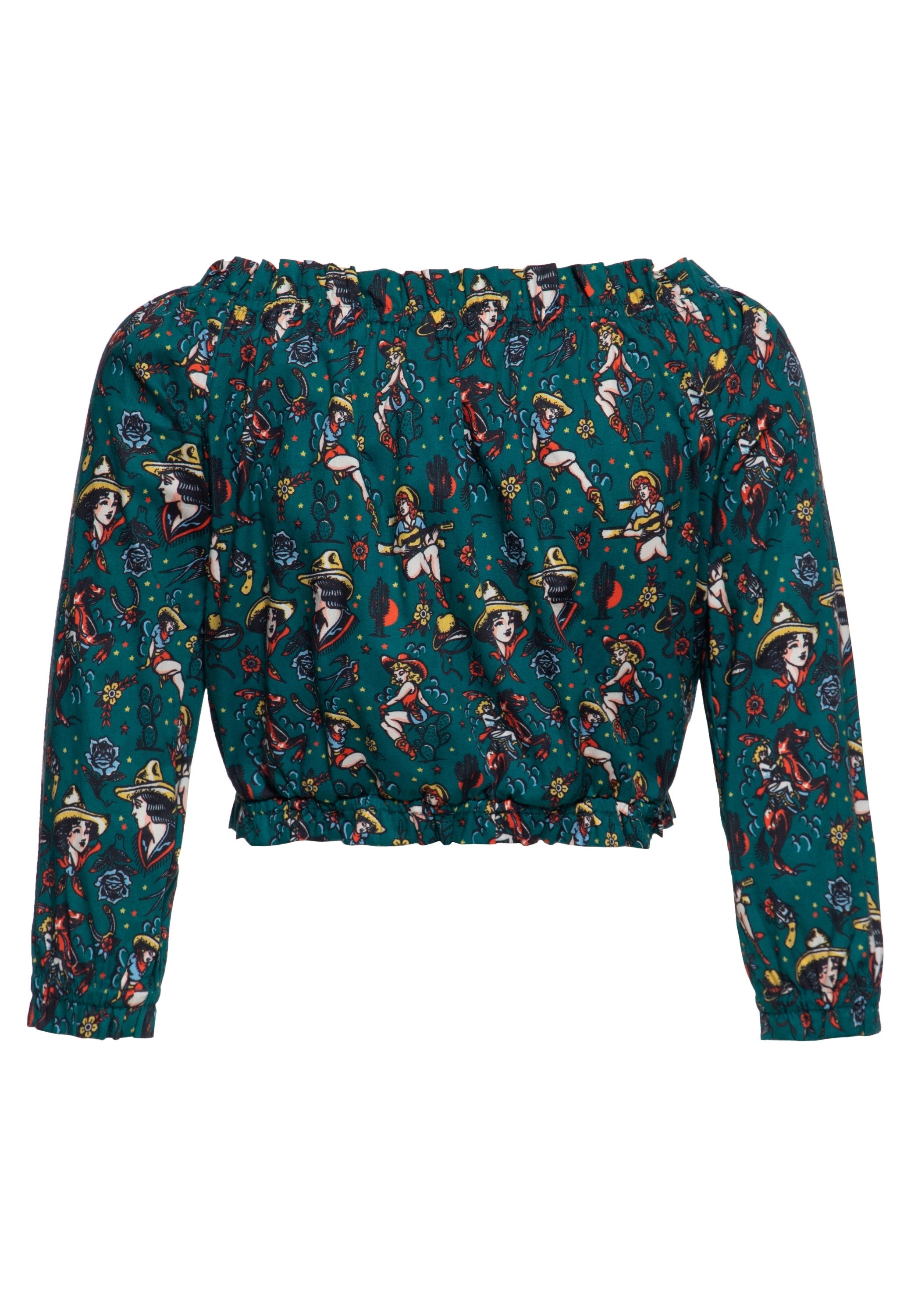 QueenKerosin Kurzarmbluse Cowgirl mit Allover-Print