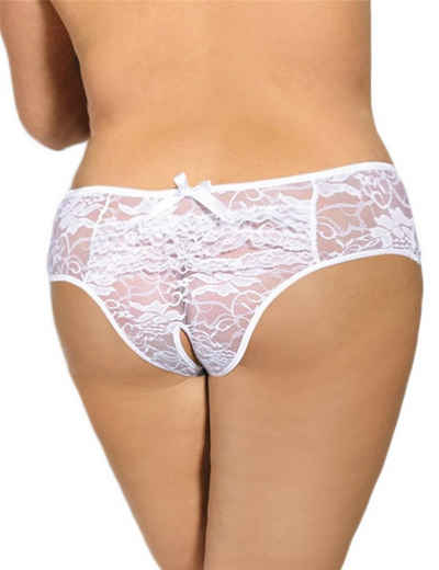 Lau-Fashion Panty-Ouvert Offen Spitze Blumen Transparent Unterhose Slip Dessous S M L XL