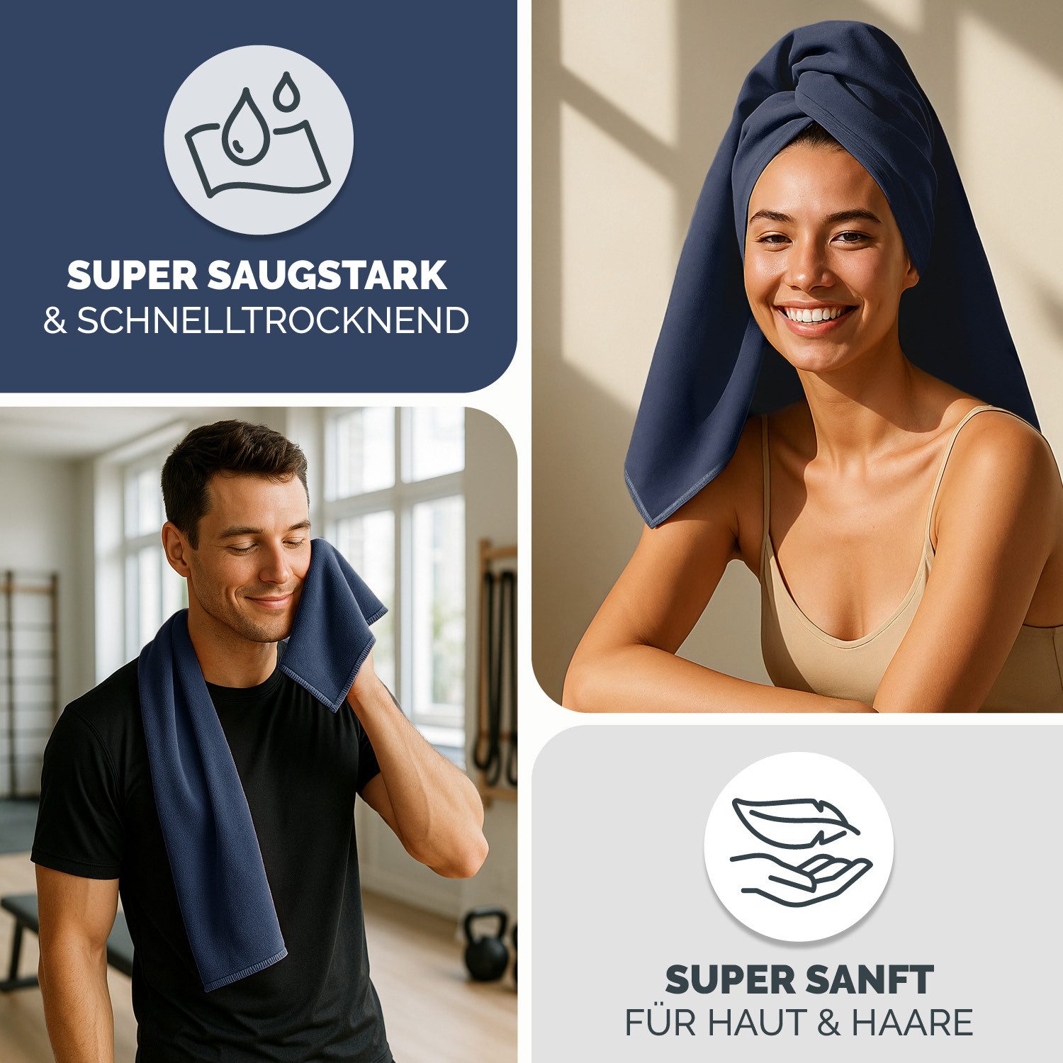 Blumtal Sporthandtuch Mikrofaser Handtuch - kompakte Mikrofaser Handtücher, Mikrofaser (inkl. Transporttasche, einzeln oder als Set verfügbar, 2-St), ultra leic – Bild 4 von 5